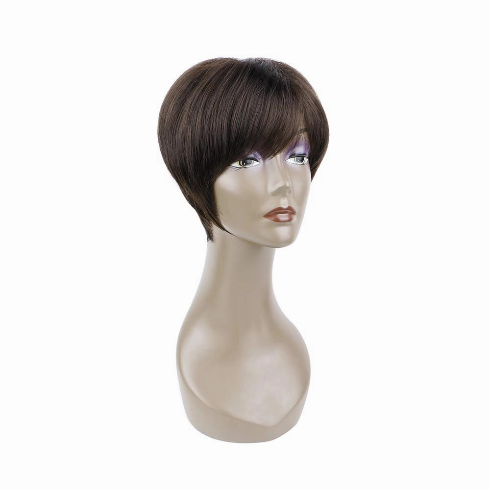 QUEENTAS Short Brown Pixie Cut Wig with Bangs Layered Straight Synthetic Short Hair Wigs for White and Black Women Daily Use(Black Cherry)