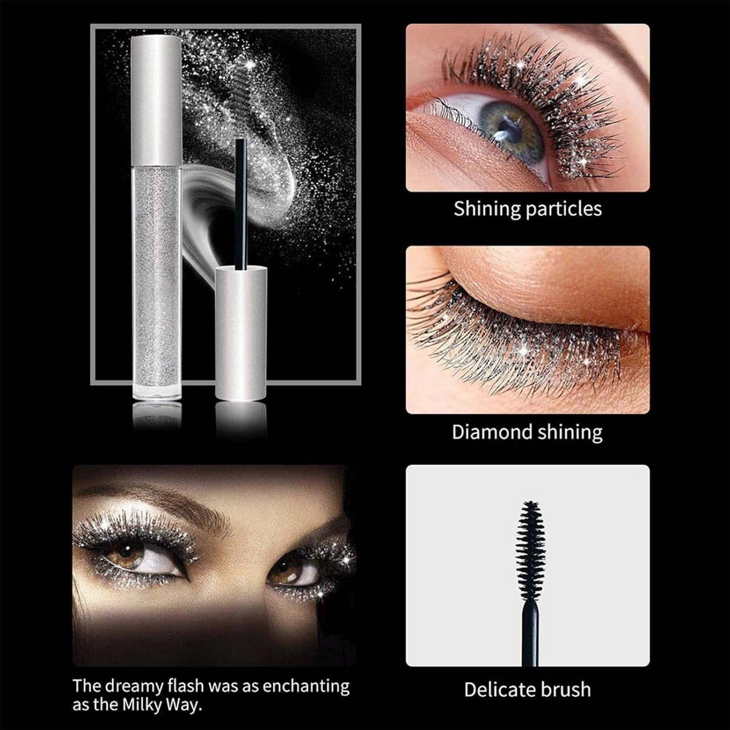 Question Beauty Glitter Mascara - Sparkle Mascara for Eyelashes, 4D Glitter Lash Mascara for Women, Waterproof and Long-Lasting Volumizing Glitter Effect for Stunning Lashes(Purple Gold)