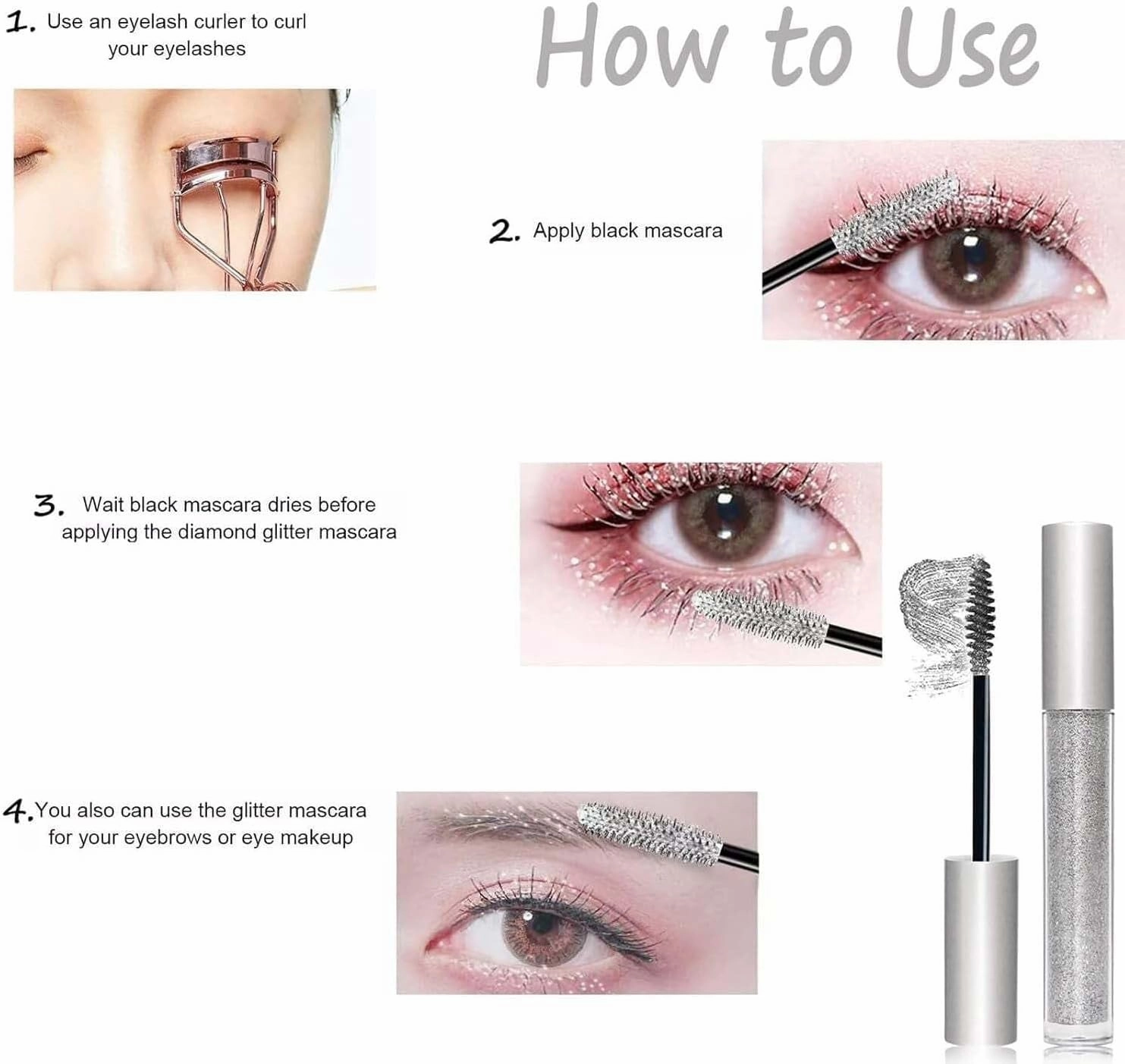 Question Beauty Glitter Mascara - Sparkle Mascara for Eyelashes, 4D Glitter Lash Mascara for Women, Waterproof and Long-Lasting Volumizing Glitter Effect for Stunning Lashes(Purple Gold)