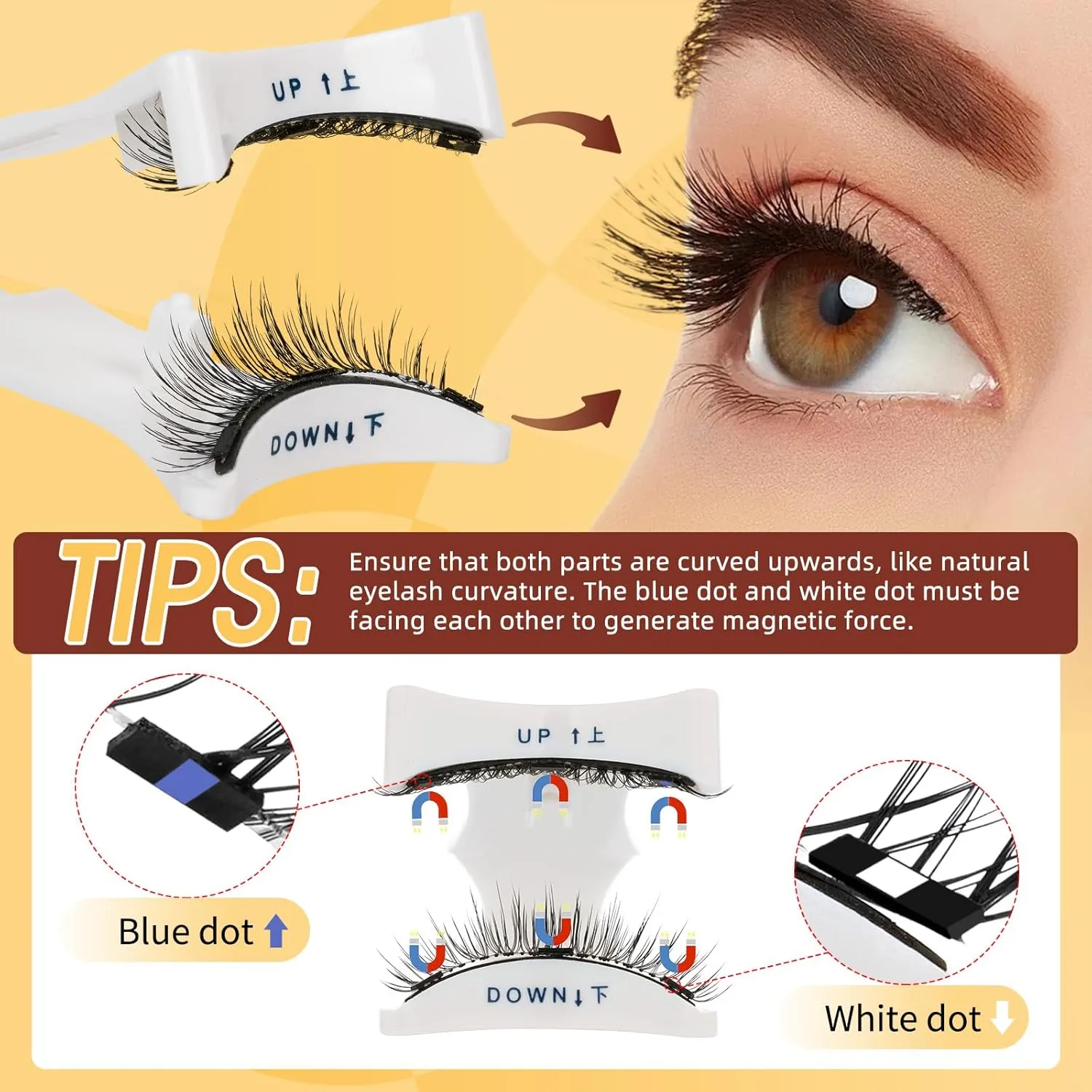QUEWEL 4 Pairs Magnetic Eyelashes Natural Look, Reusable Magnetic Eyelashes with Applicator, No Glue Needed Lash Clusters Kit, Easy to Wear and Remove(4 Pairs-A01)