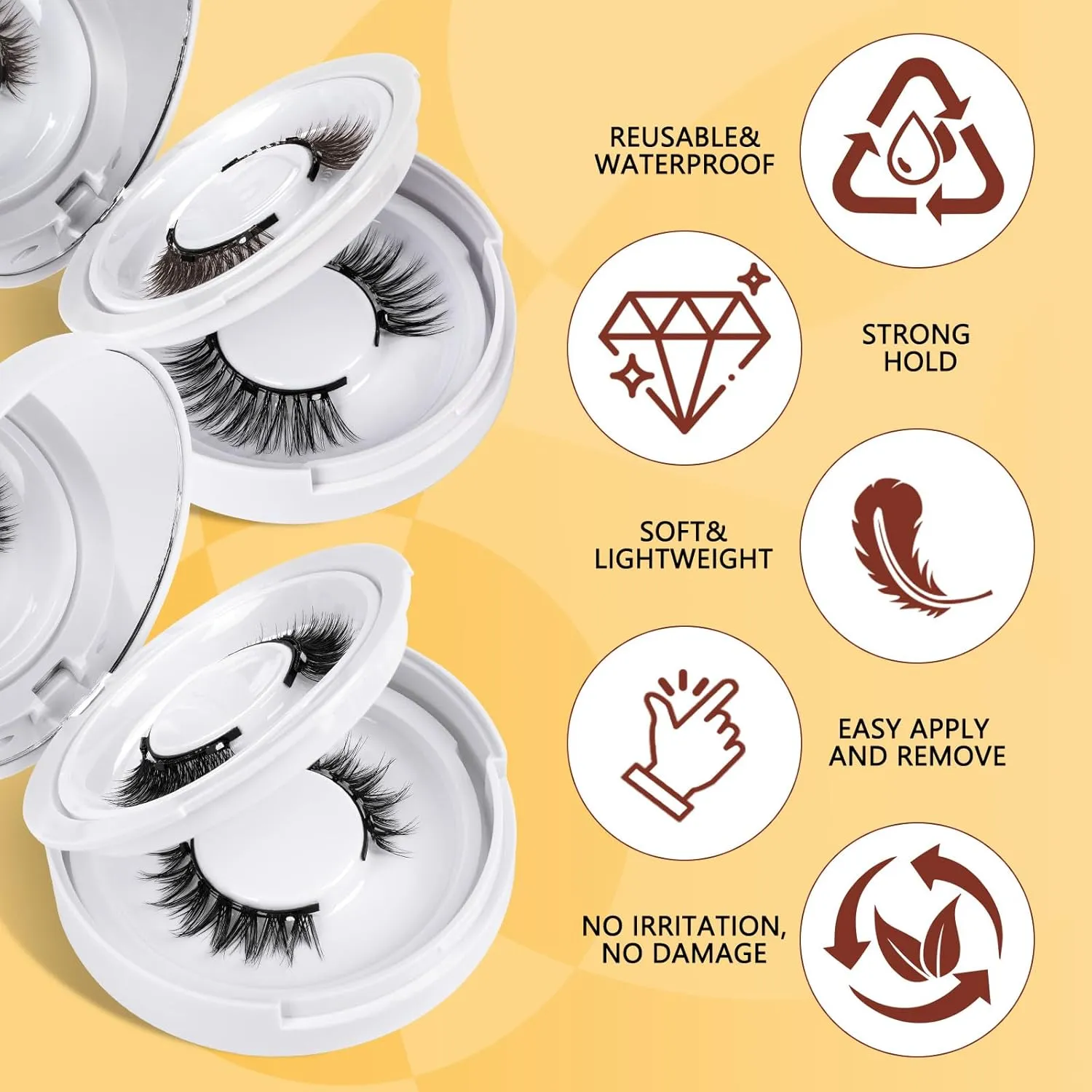 QUEWEL 4 Pairs Magnetic Eyelashes Natural Look, Reusable Magnetic Eyelashes with Applicator, No Glue Needed Lash Clusters Kit, Easy to Wear and Remove(4 Pairs-A01)