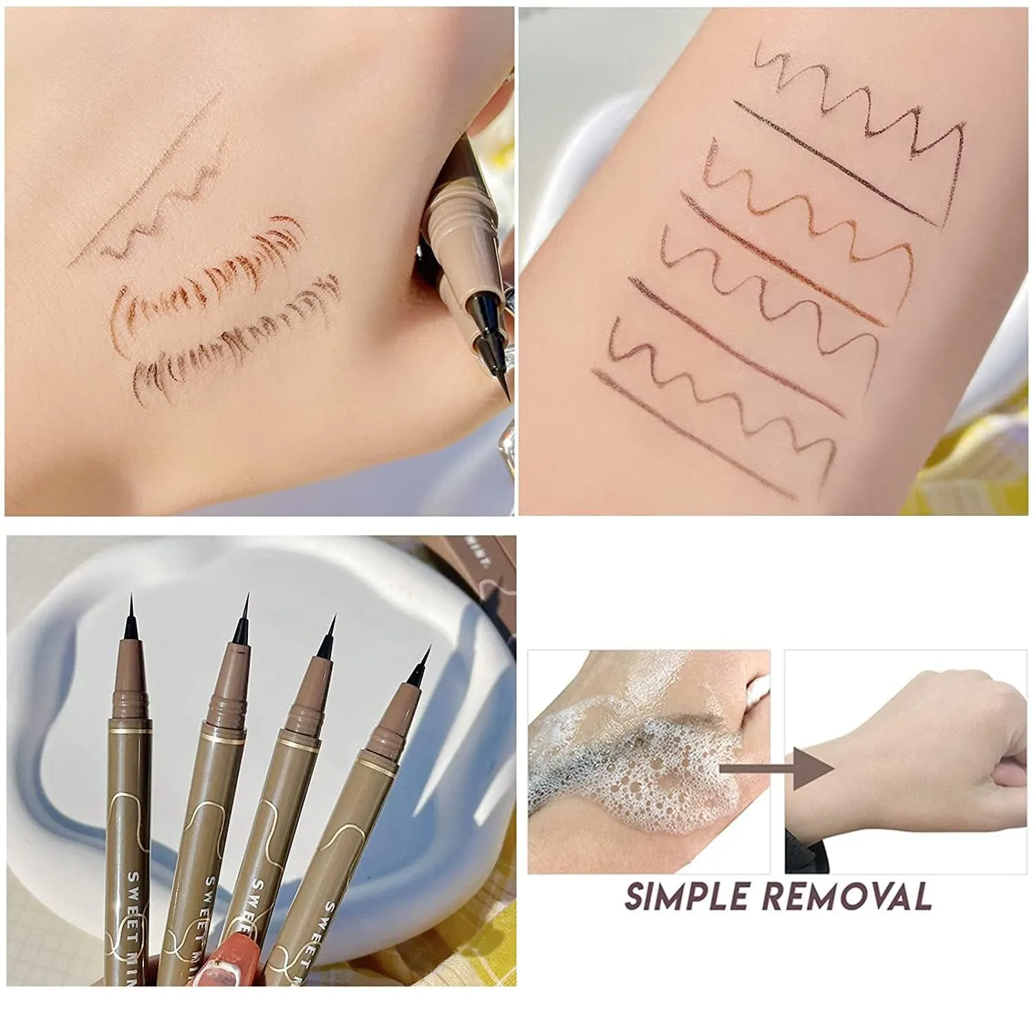 Quick-Drying Waterproof Superfine Eyeliner Pen, 4pcs Hyper Easy Liquid Pen No-Skip Waterproof Very Fine Eyeliner Makeup Long Lasting High Pigmented Smudge Proof Formula (4 Colors)