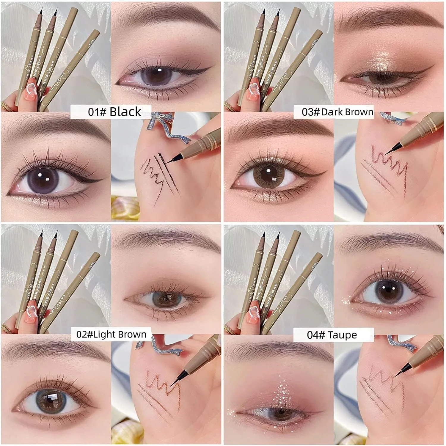 Quick-Drying Waterproof Superfine Eyeliner Pen, 4pcs Hyper Easy Liquid Pen No-Skip Waterproof Very Fine Eyeliner Makeup Long Lasting High Pigmented Smudge Proof Formula (4 Colors)