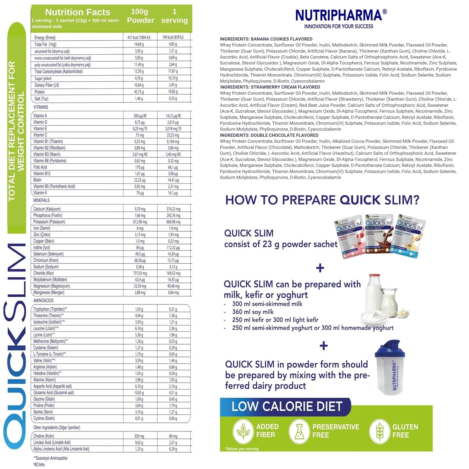 Quick Slim Meal Replacement Shake for Weight Loss, 30 Servings, 20g Protein, 27 Vitamins & Minerals, Dietary Fiber, Low Carb, Gluten Free