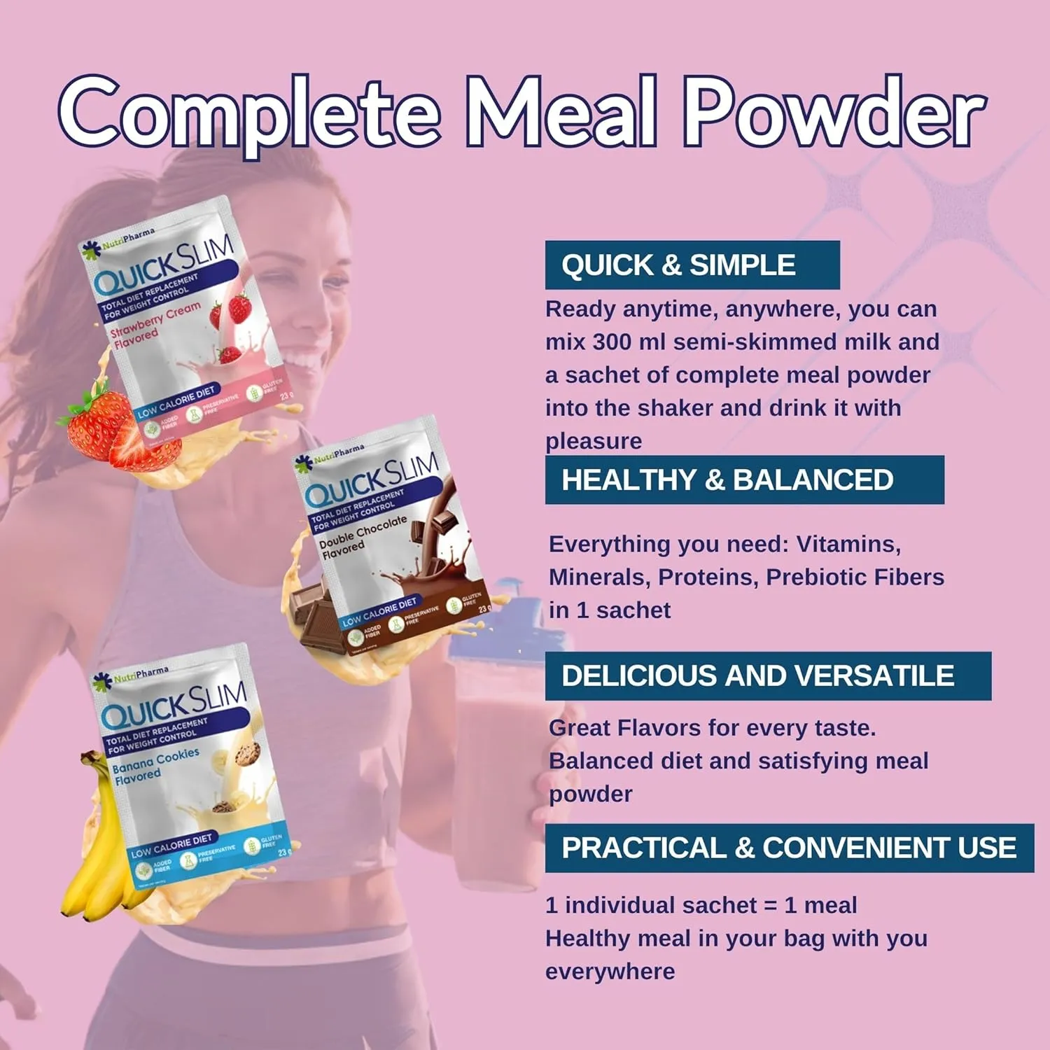 Quick Slim Meal Replacement Shake for Weight Loss, 30 Servings, 20g Protein, 27 Vitamins & Minerals, Dietary Fiber, Low Carb, Gluten Free