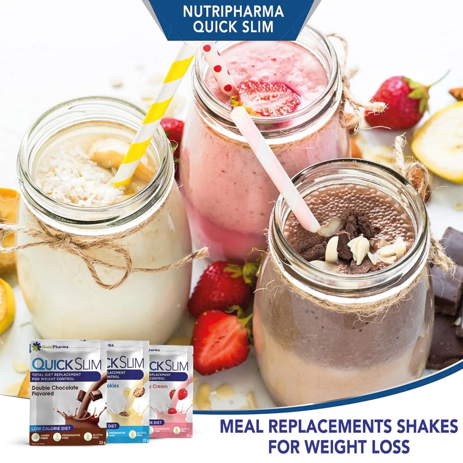 Quick Slim Meal Replacement Shake for Weight Loss, 30 Servings, 20g Protein, 27 Vitamins & Minerals, Dietary Fiber, Low Carb, Gluten Free