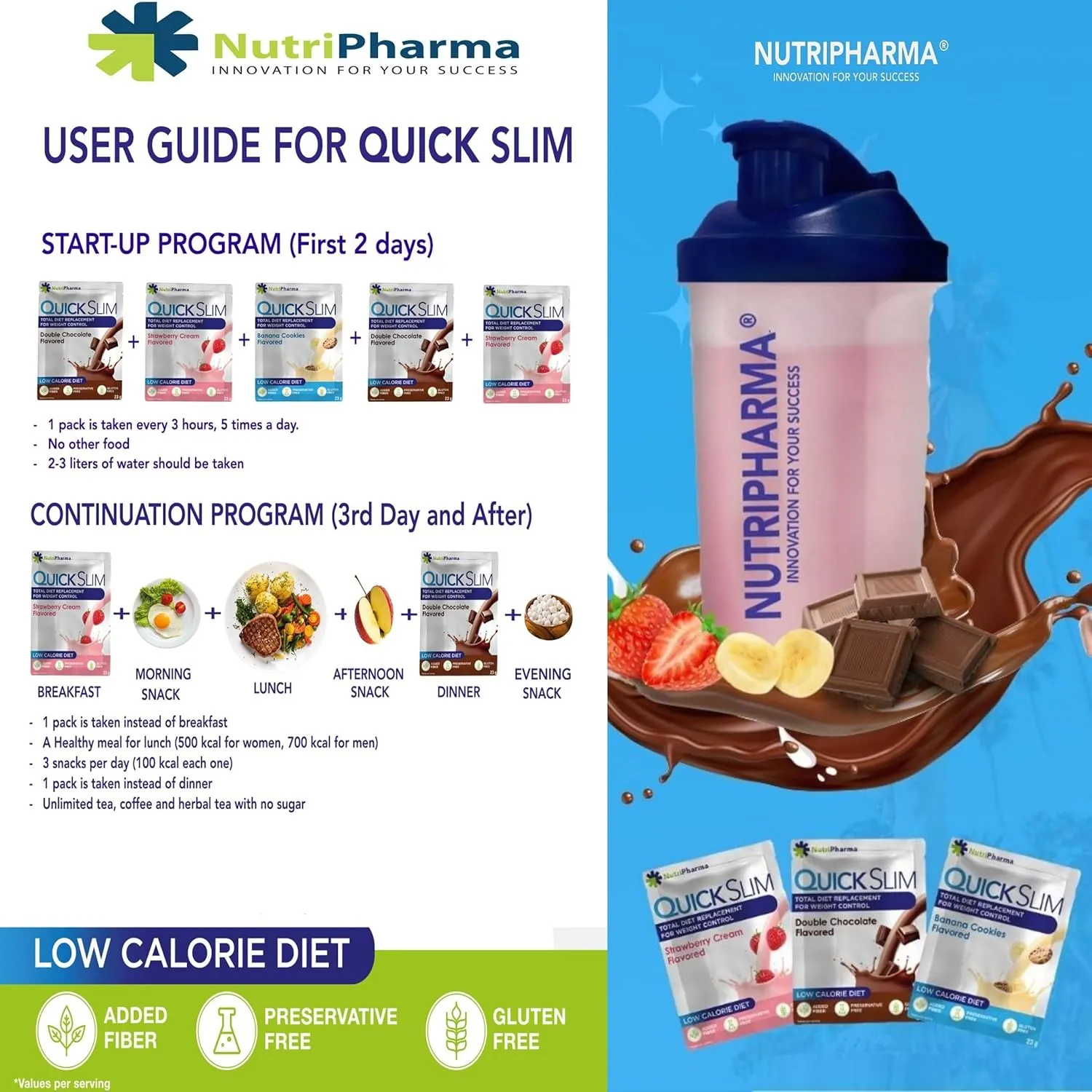 Quick Slim Meal Replacement Shake for Weight Loss, 30 Servings, 20g Protein, 27 Vitamins & Minerals, Dietary Fiber, Low Carb, Gluten Free