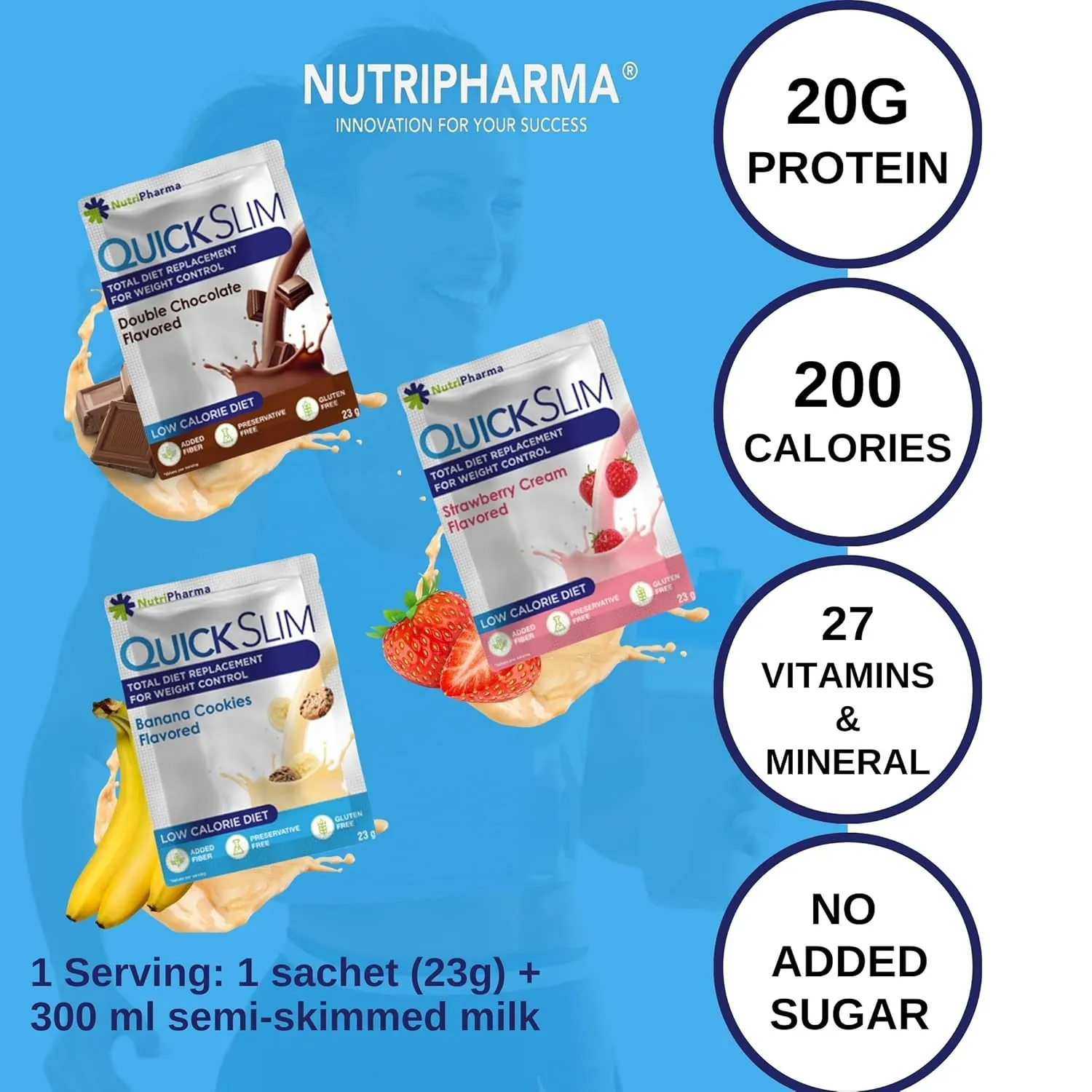 Quick Slim Meal Replacement Shake for Weight Loss, 30 Servings, 20g Protein, 27 Vitamins & Minerals, Dietary Fiber, Low Carb, Gluten Free