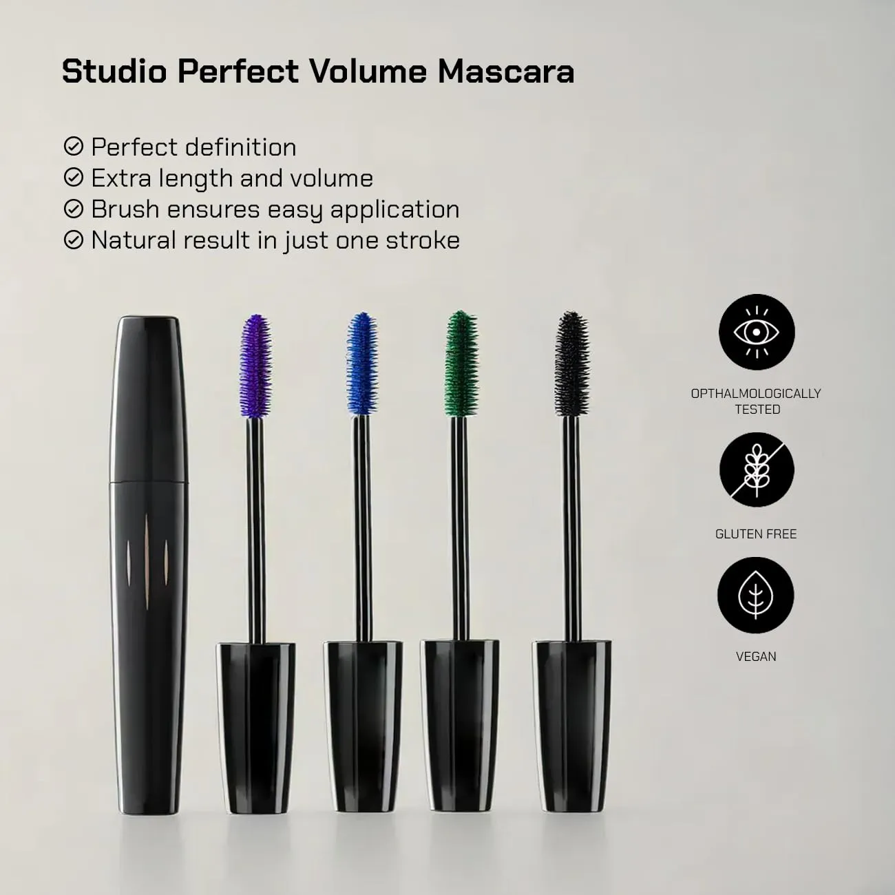 Radiant Professional Studio Perfect Mascara Volume and Length - Lengthening with Silicone Brush & Natural Wax - Cruelty Free Volume Mascara - 0.30 ounces, Black (01)