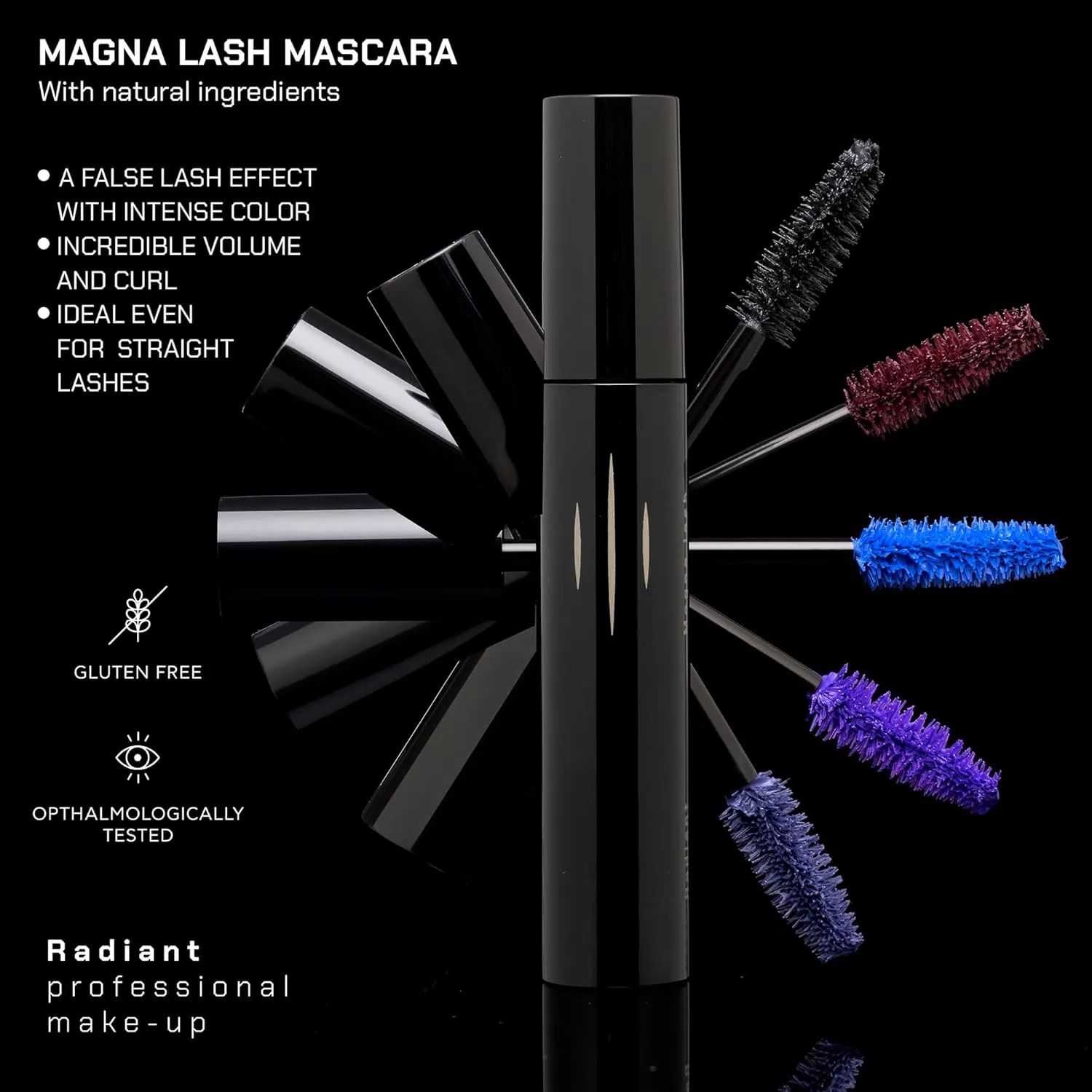 Radiant Professional Volume & Curl Mascara – Lengthening & Volumizing, Smudge-Proof, for Sensitive Eyes, Ideal for Mature & Young Women, 0.43 oz (04 Violet)
