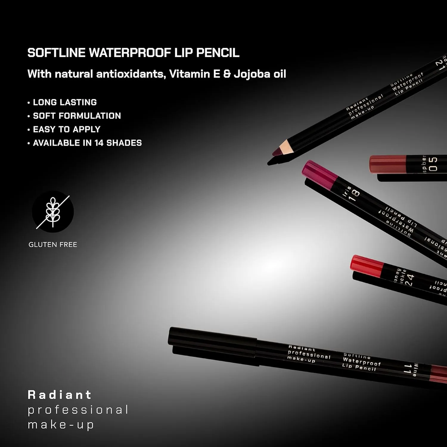Radiant Professional Waterproof Lip Liner Pencil - Long Lasting Lip Liner for Defined Lips - Soft & Creamy Lipliner with Vitamin E - Long Lasting - 1.20 gr, (12 DARK RED)
