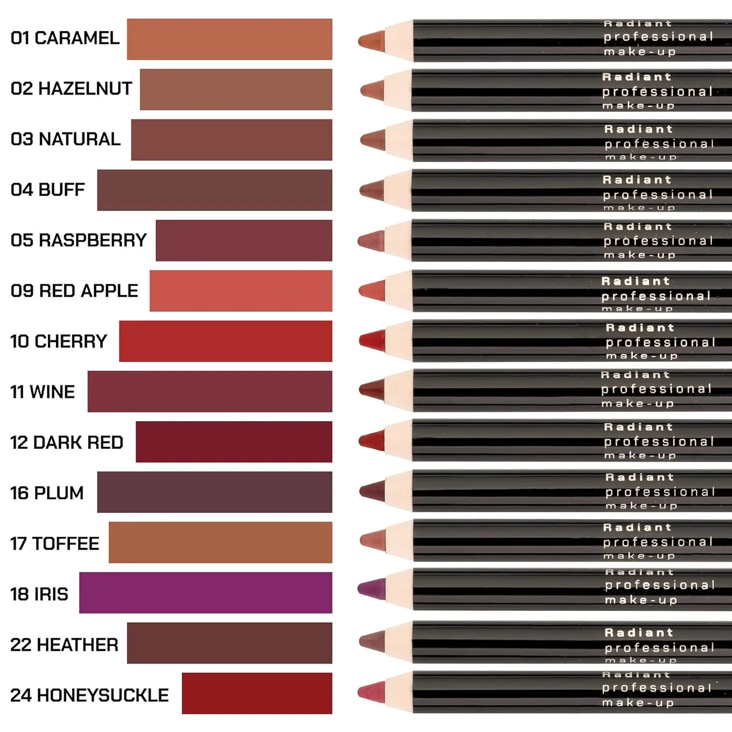 Radiant Professional Waterproof Lip Liner Pencil - Long Lasting Lip Liner for Defined Lips - Soft & Creamy Lipliner with Vitamin E - Long Lasting - 1.20 gr, (12 DARK RED)