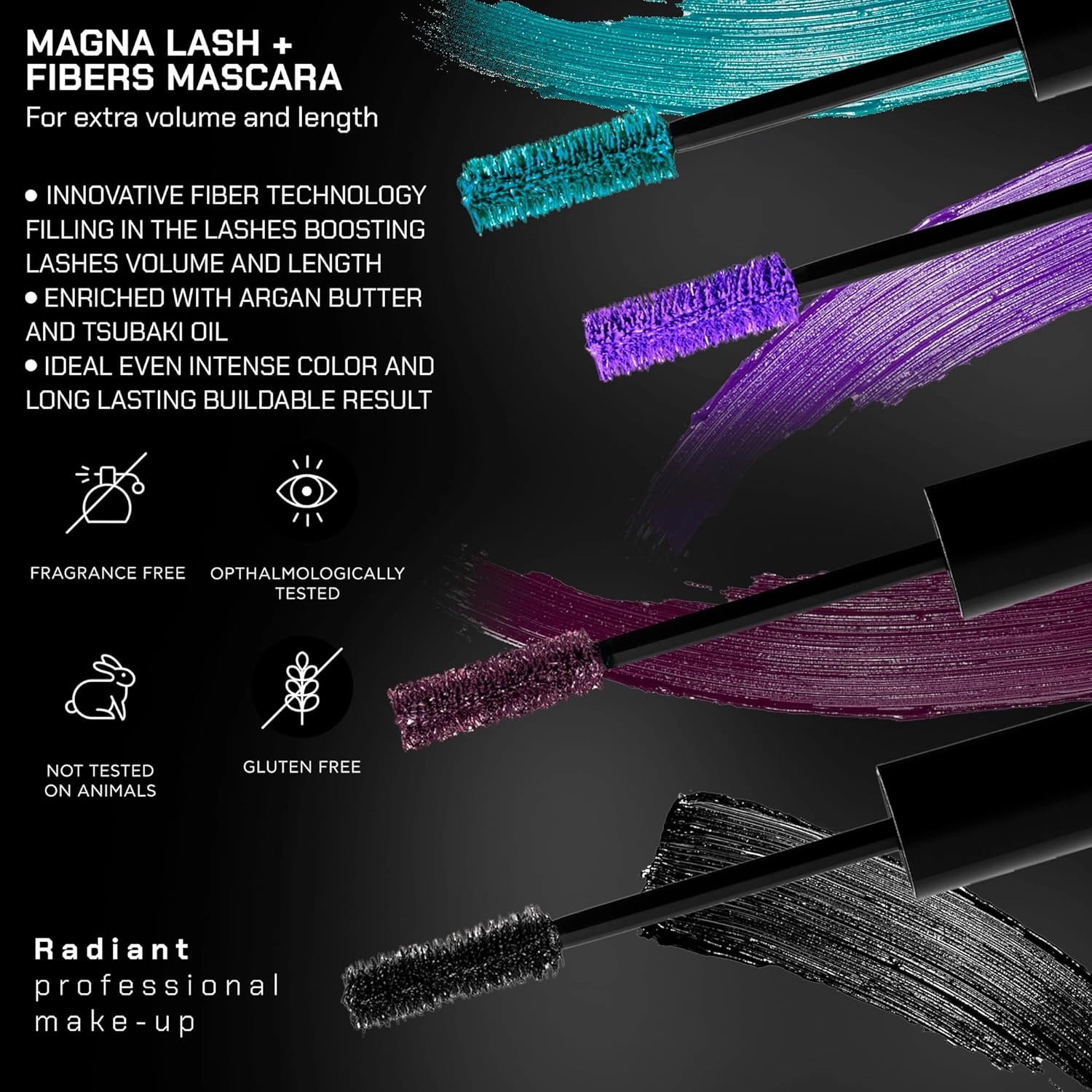 Radiant Professional Lengthening Mascara Fiber Lash Mascara For Extreme Length & Volume Natural Wax Formula, Cruelty-Free Silicone Brush - (0.43 oz) (01 Black)
