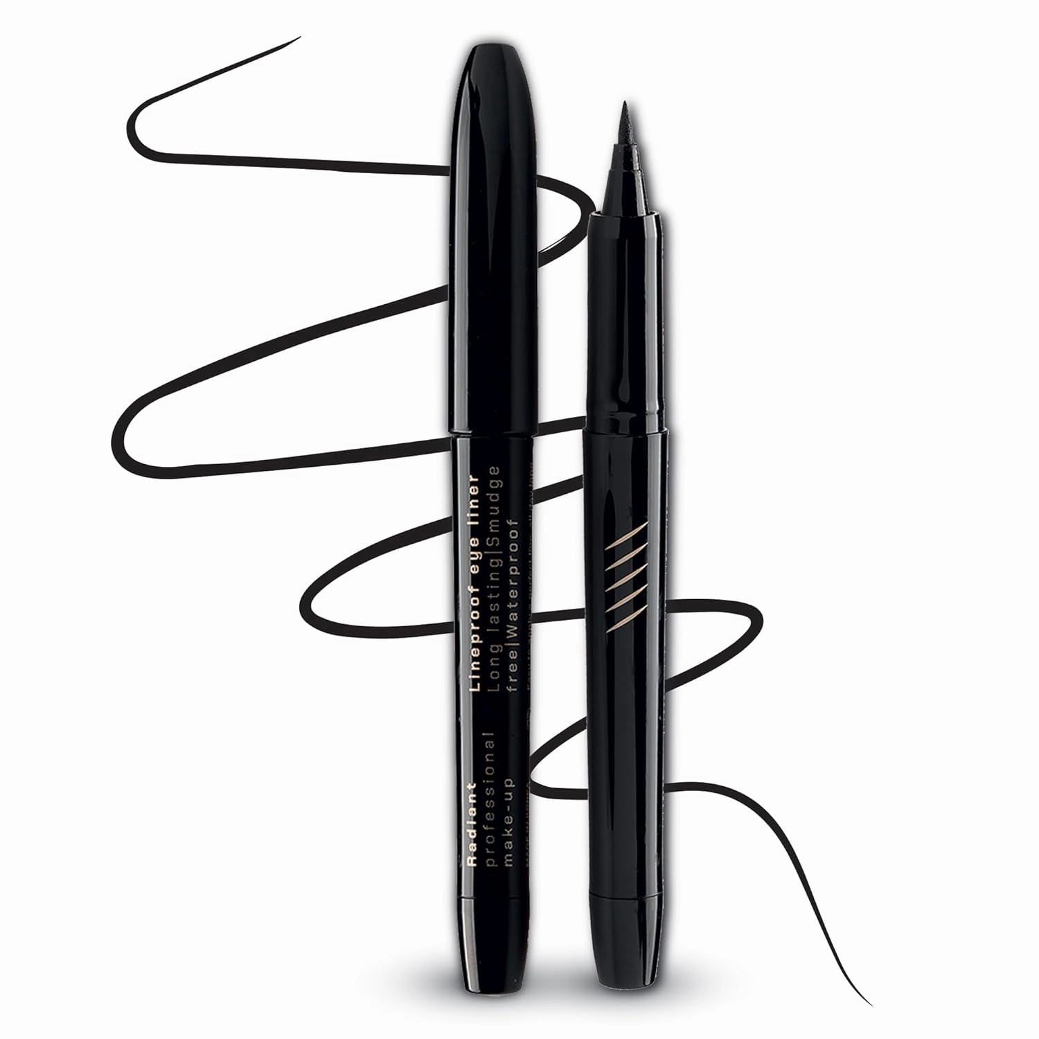 Radiant Professional Lineproof Eye Line - Pen Eyeliner with Flexible Tip Pen for a Long Lasting and Precise Outline - Smudge-Proof, Waterproof Liquid Black Eyeliner For Intense (01 Black)