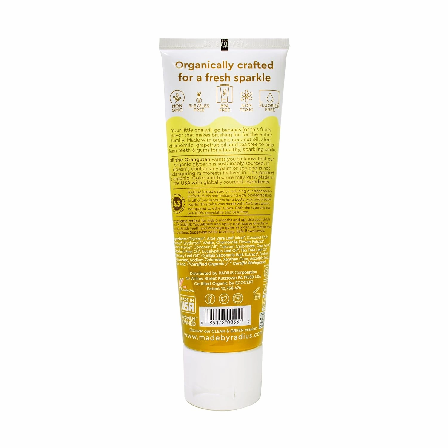 RADIUS Children's Toothpaste, Coconut Banana, 3 oz, Non-Toxic Chemical-Free Gluten-Free, Designed to Improve Gum Health & Prevent Cavities, Pack of 2