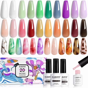 RARJSM Jelly Gel Nail Polish Set 23 PCS Netural Sheer Amber Transparent Pink Orange Brown Black Green Summer Milky White Color Kit 5ml UV LED Curing Need Soak off for French Manicure Nail Art