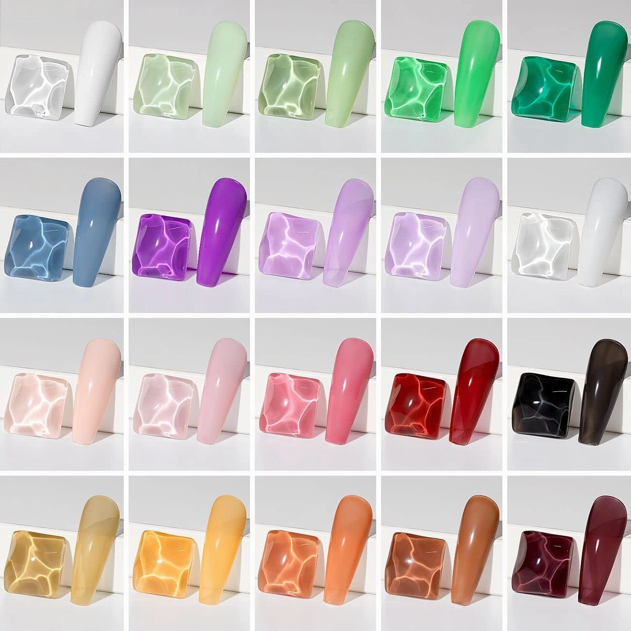 RARJSM Jelly Gel Nail Polish Set 23 PCS Netural Sheer Amber Transparent Pink Orange Brown Black Green Summer Milky White Color Kit 5ml UV LED Curing Need Soak off for French Manicure Nail Art