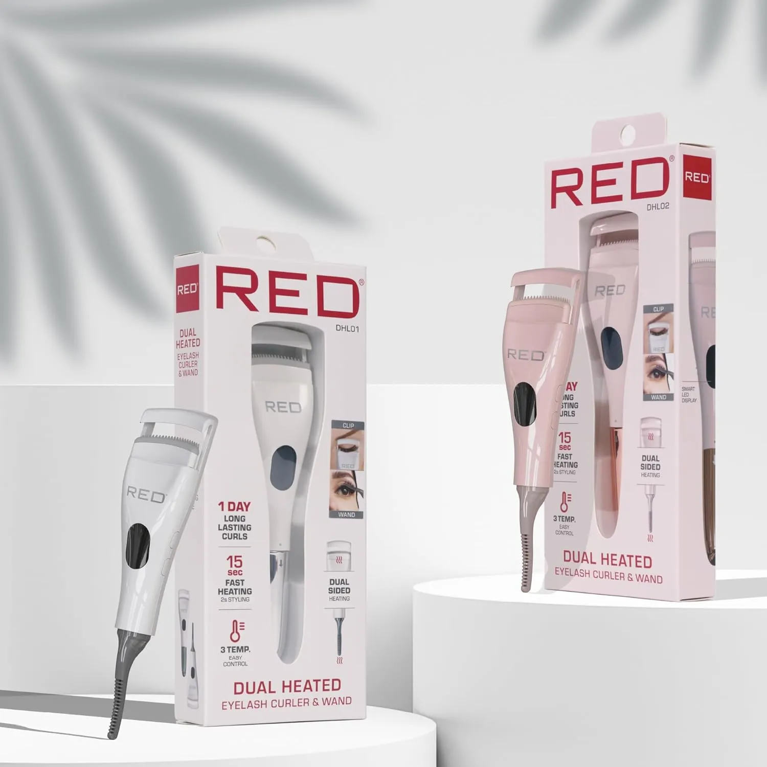 Red by Kiss Dual Heated Eyelash Curler & Wand (2-in-1), Fast Heat Mini Travel Electric Lash Curler with USB-C, Silicone Comb, LED Display, 24 Hours Long Lasting, 3 Heating Mode (Pink)