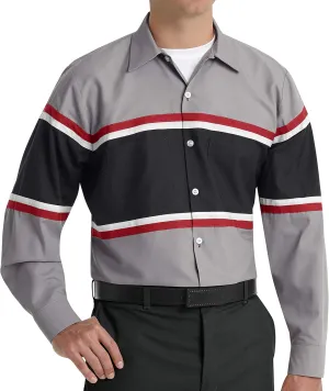 Red Kap Men's Technician Shirt, Grey/Black with Red/White, Long Large