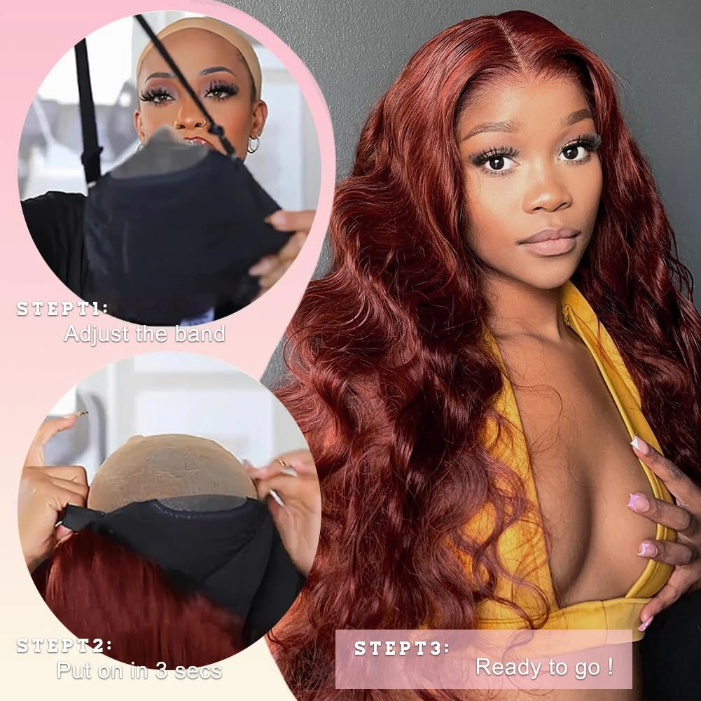 Reddish Brown Glueless Wigs 7x5 Pre Cut Closure HD Lace Human Hair Wear and Go Reddish Brown Lace Front Wigs Human Hair 180% Density 16inch Copper Human Hair Wig