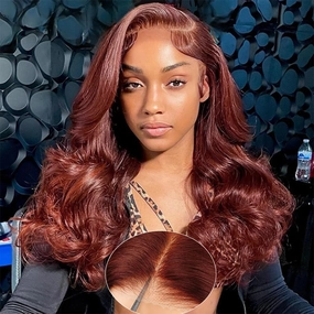 Reddish Brown Glueless Wigs 7x5 Pre Cut Closure HD Lace Human Hair Wear and Go Reddish Brown Lace Front Wigs Human Hair 180% Density 16inch Copper Human Hair Wig