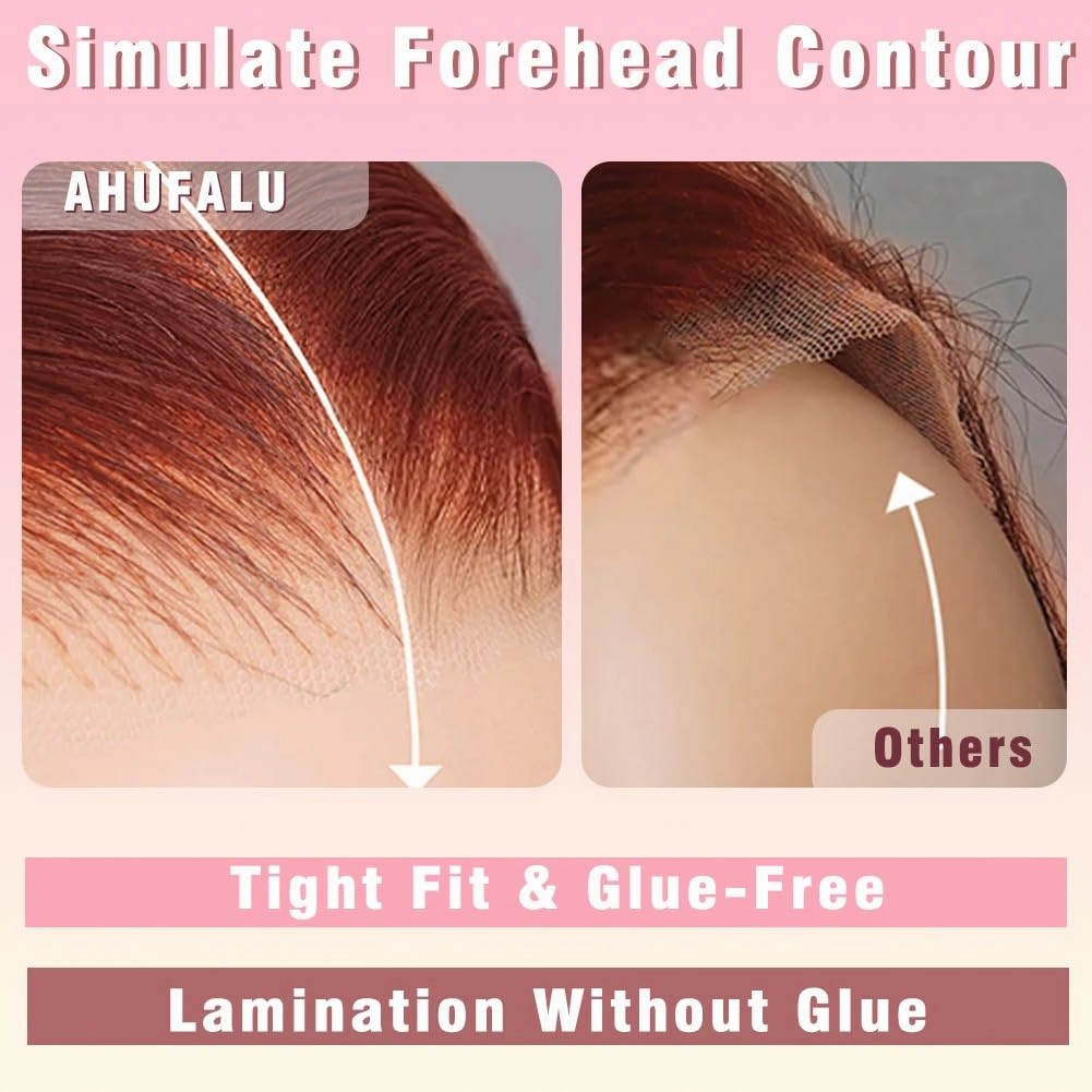 Reddish Brown Glueless Wigs 7x5 Pre Cut Closure HD Lace Human Hair Wear and Go Reddish Brown Lace Front Wigs Human Hair 180% Density 16inch Copper Human Hair Wig