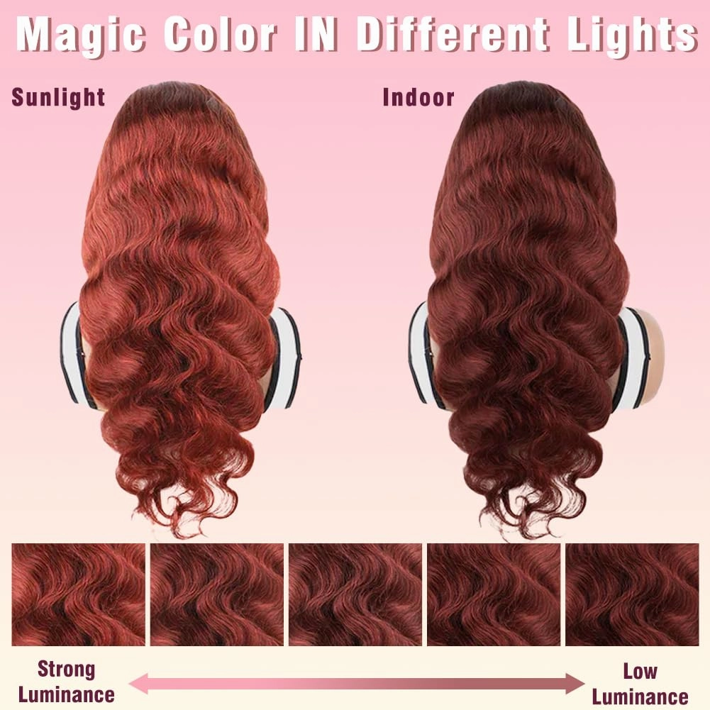 Reddish Brown Glueless Wigs 7x5 Pre Cut Closure HD Lace Human Hair Wear and Go Reddish Brown Lace Front Wigs Human Hair 180% Density 28inch Copper Human Hair Wig