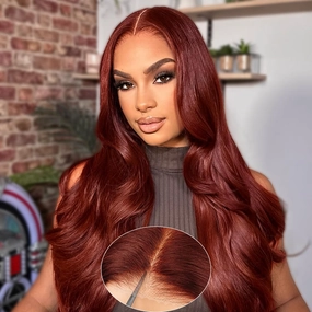 Reddish Brown Glueless Wigs 7x5 Pre Cut Closure HD Lace Human Hair Wear and Go Reddish Brown Lace Front Wigs Human Hair 180% Density 28inch Copper Human Hair Wig