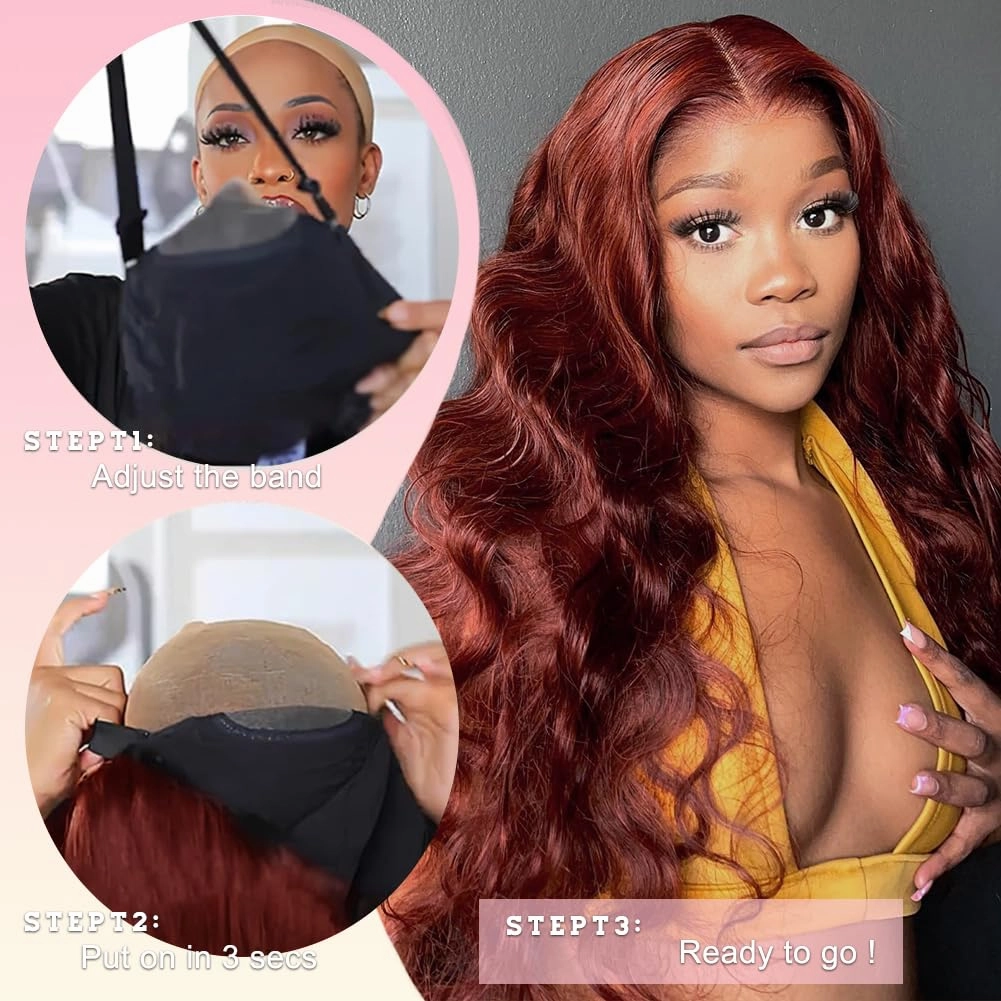 Reddish Brown Glueless Wigs 7x5 Pre Cut Closure HD Lace Human Hair Wear and Go Reddish Brown Lace Front Wigs Human Hair 180% Density 28inch Copper Human Hair Wig