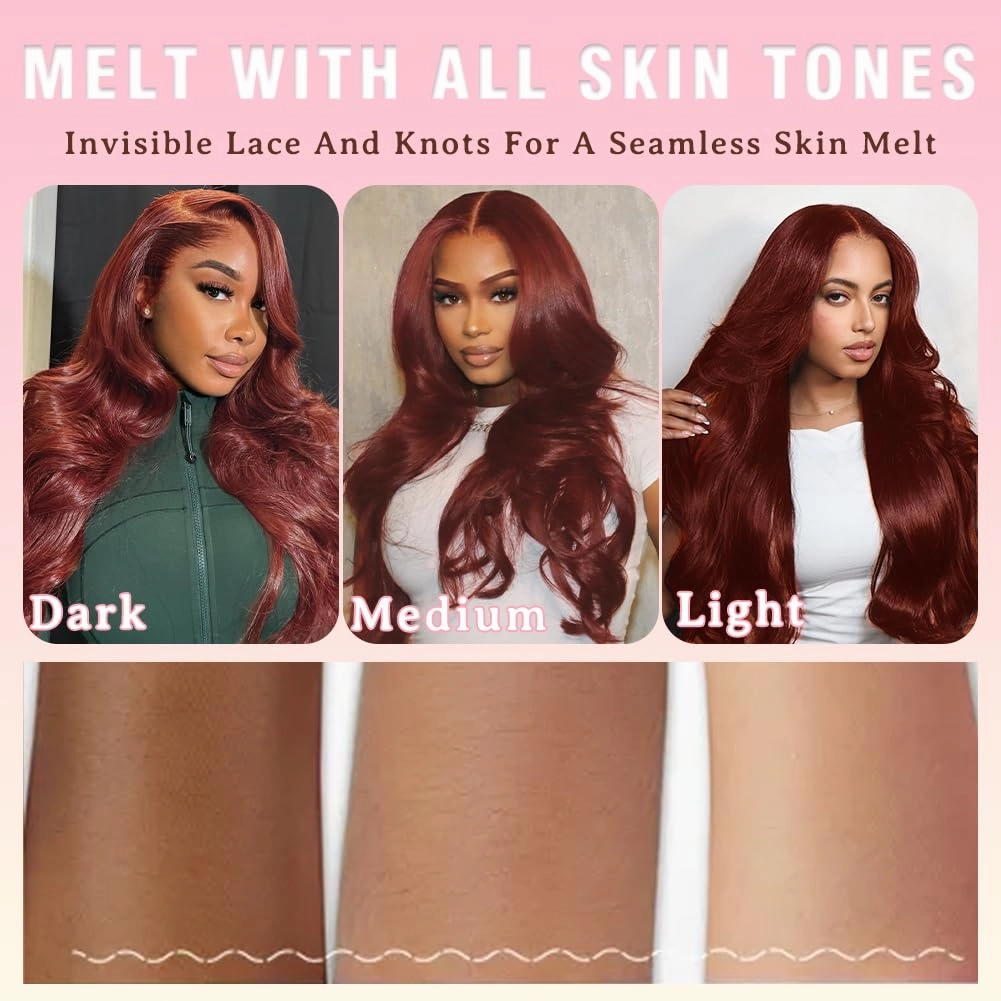 Reddish Brown Glueless Wigs 7x5 Pre Cut Closure HD Lace Human Hair Wear and Go Reddish Brown Lace Front Wigs Human Hair 180% Density 28inch Copper Human Hair Wig