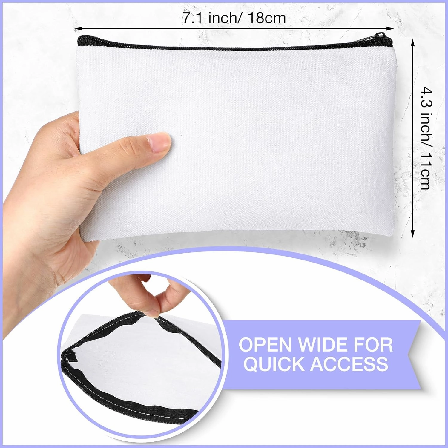 Reginary 80 Pack Canvas Zipper Makeup Bags Bulk Pencil Pouches Blank DIY Craft Canvas Cosmetic Bag Pouch with Zipper for Makeup Cosmetic Toiletry Stationary Storage(White and Black Zippers)