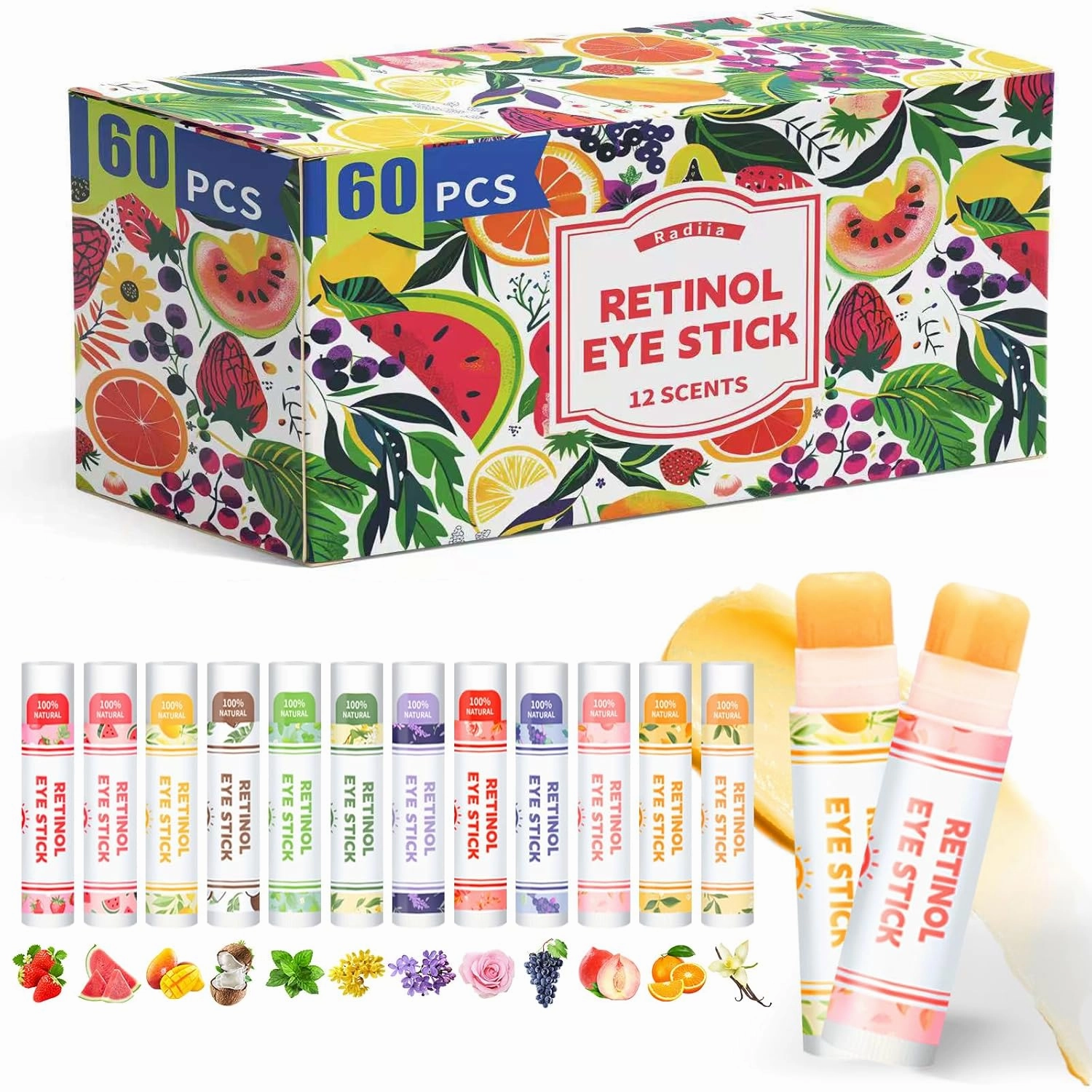 Retinol Eye Balm Stick with Retinol & Ceramide Complex - Facial Moisturizer for Dark Circles & Wrinkles - Under Eye Brightener Stick, Anti Wrinkle Hydrating Face Skincare(0.13oz *60pcs)