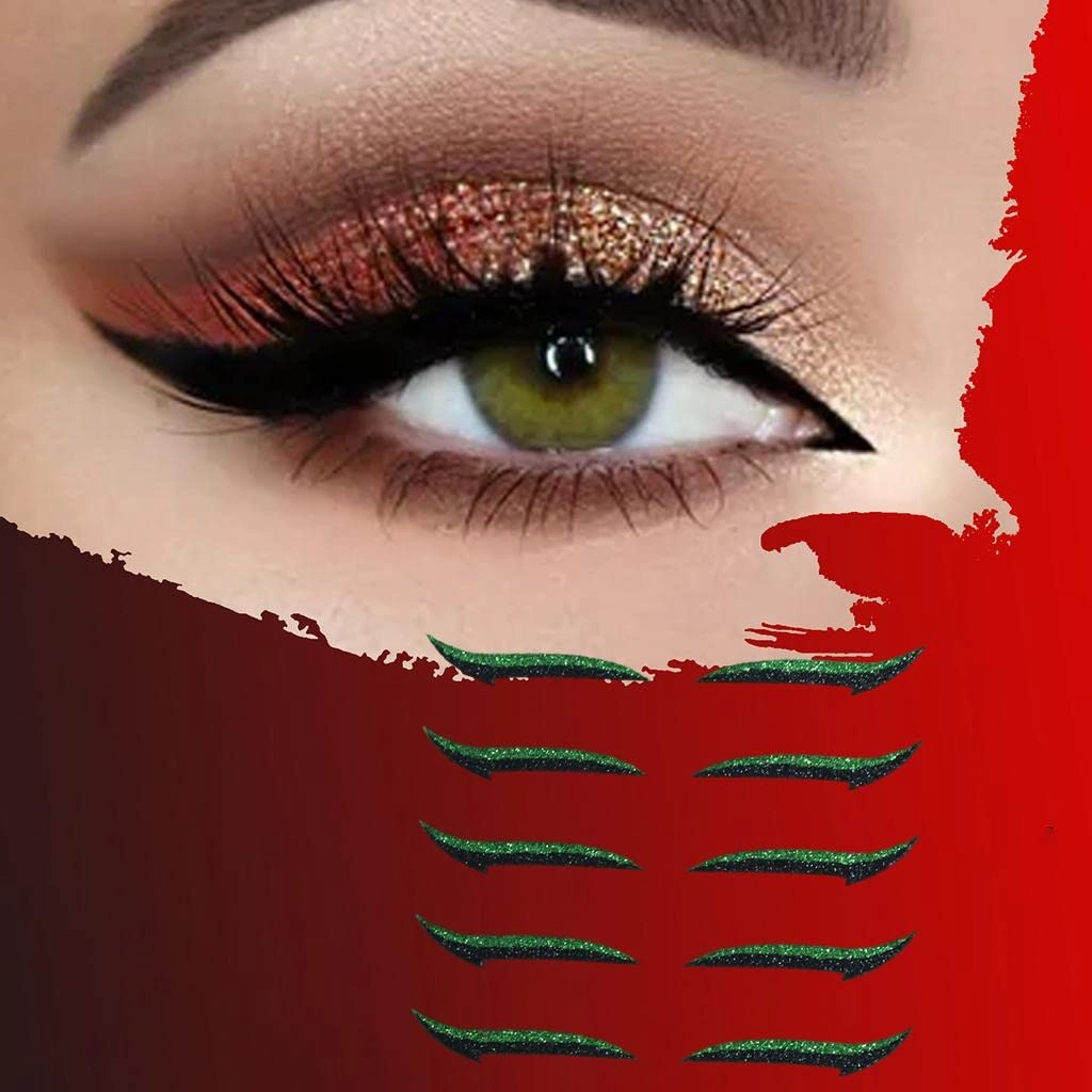 Reusable Fashion Eyeliner Stickers Stencil Makeup Eyelid Tape Self-Adhesive Instant Eye Line Strip Sticker for Women Girls - Reusable, Variety of Colors - - 5 Pairs, Green