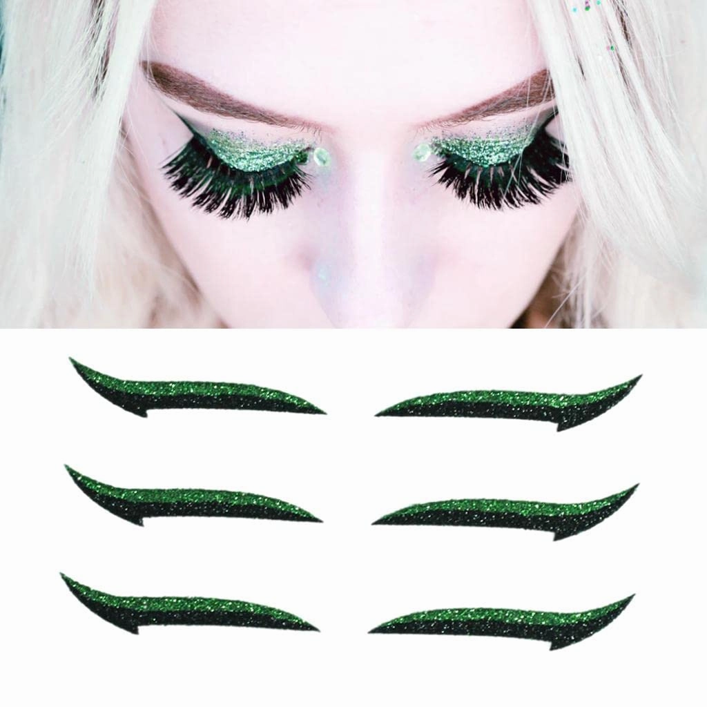 Reusable Fashion Eyeliner Stickers Stencil Makeup Eyelid Tape Self-Adhesive Instant Eye Line Strip Sticker for Women Girls - Reusable, Variety of Colors - - 5 Pairs, Green