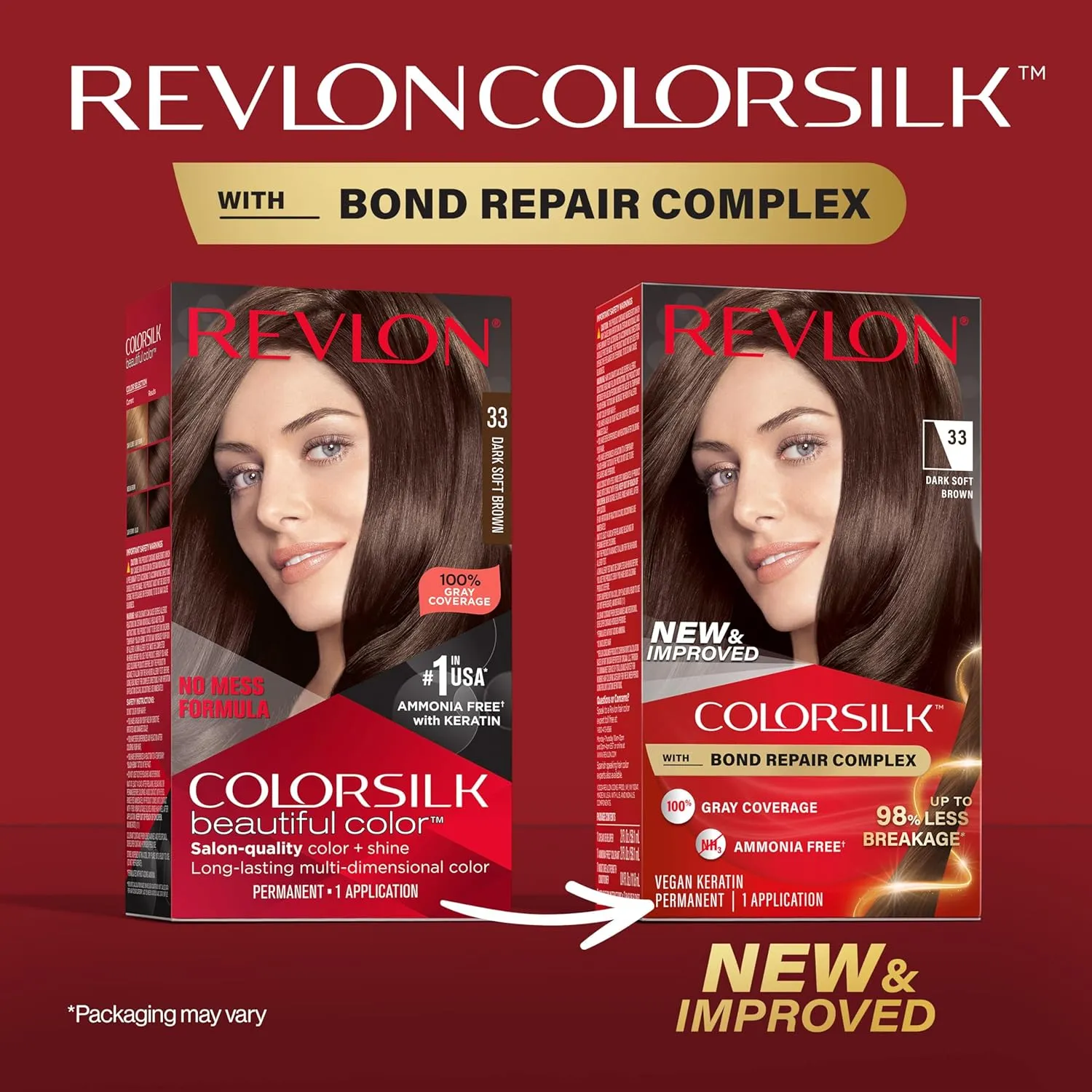 Revlon ColorSilk with Bond Repair Complex, Brown Permanent Hair Color, 100% Gray Coverage, Ammonia Free Hair Dye, Vegan Keratin, 33 Dark Soft Brown (Pack of 3)