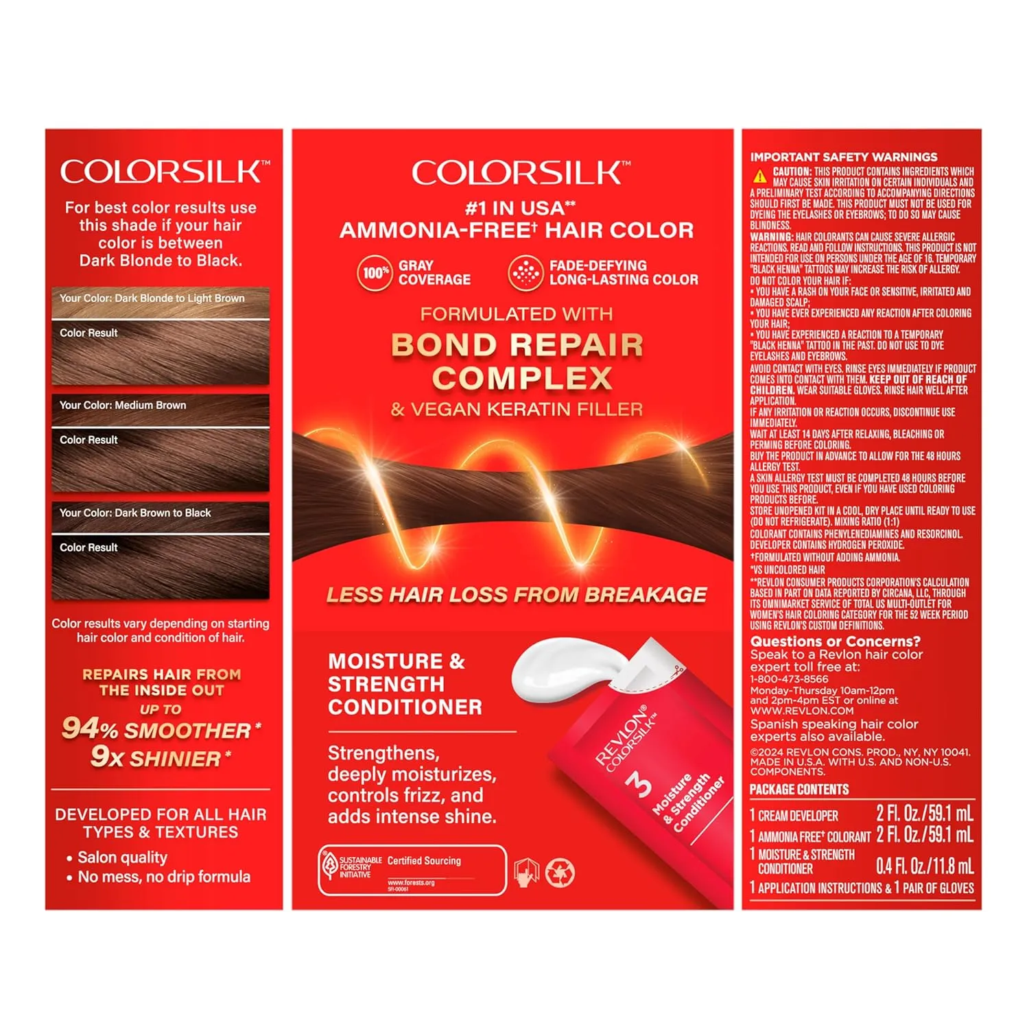 Revlon ColorSilk with Bond Repair Complex, Brown Permanent Hair Color, 100% Gray Coverage, Ammonia Free Hair Dye, Vegan Keratin, 33 Dark Soft Brown (Pack of 3)