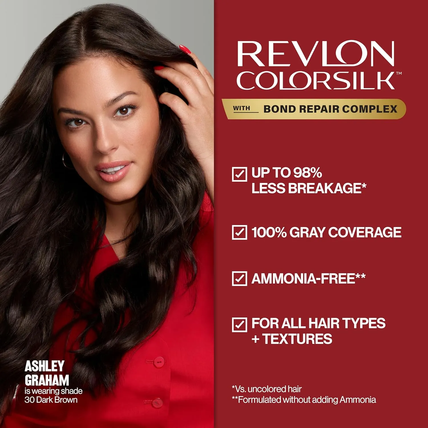 Revlon ColorSilk with Bond Repair Complex, Brown Permanent Hair Color, 100% Gray Coverage, Ammonia Free Hair Dye, Vegan Keratin, 47 Medium Rich Brown (Pack of 3)