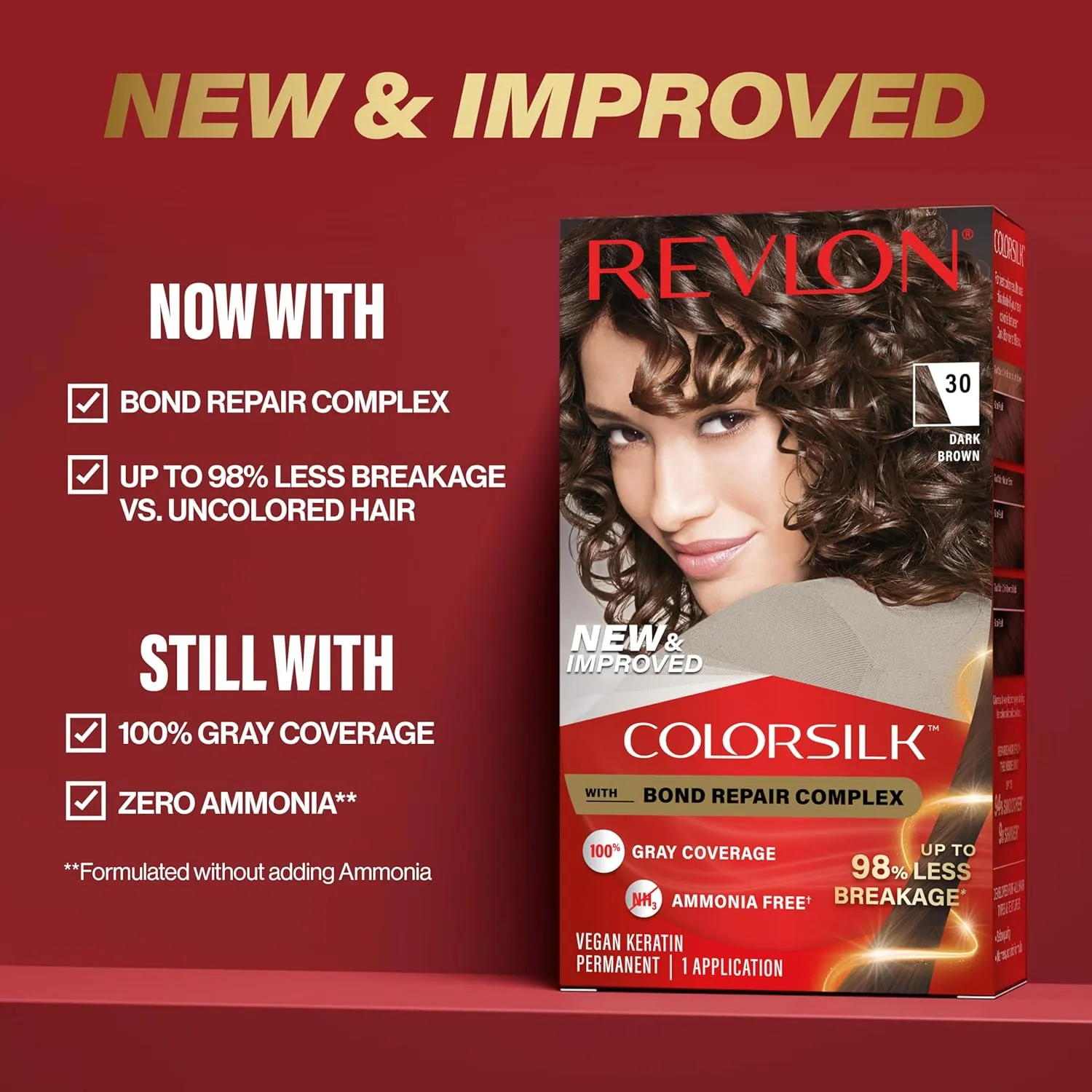 Revlon ColorSilk with Bond Repair Complex, Brown Permanent Hair Color, 100% Gray Coverage, Ammonia Free Hair Dye, Vegan Keratin, 47 Medium Rich Brown (Pack of 3)