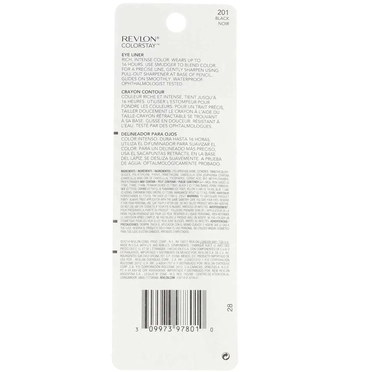 Revlon ColorStay Eyeliner Pencil, Black [201], 0.01 oz (Pack of 4)