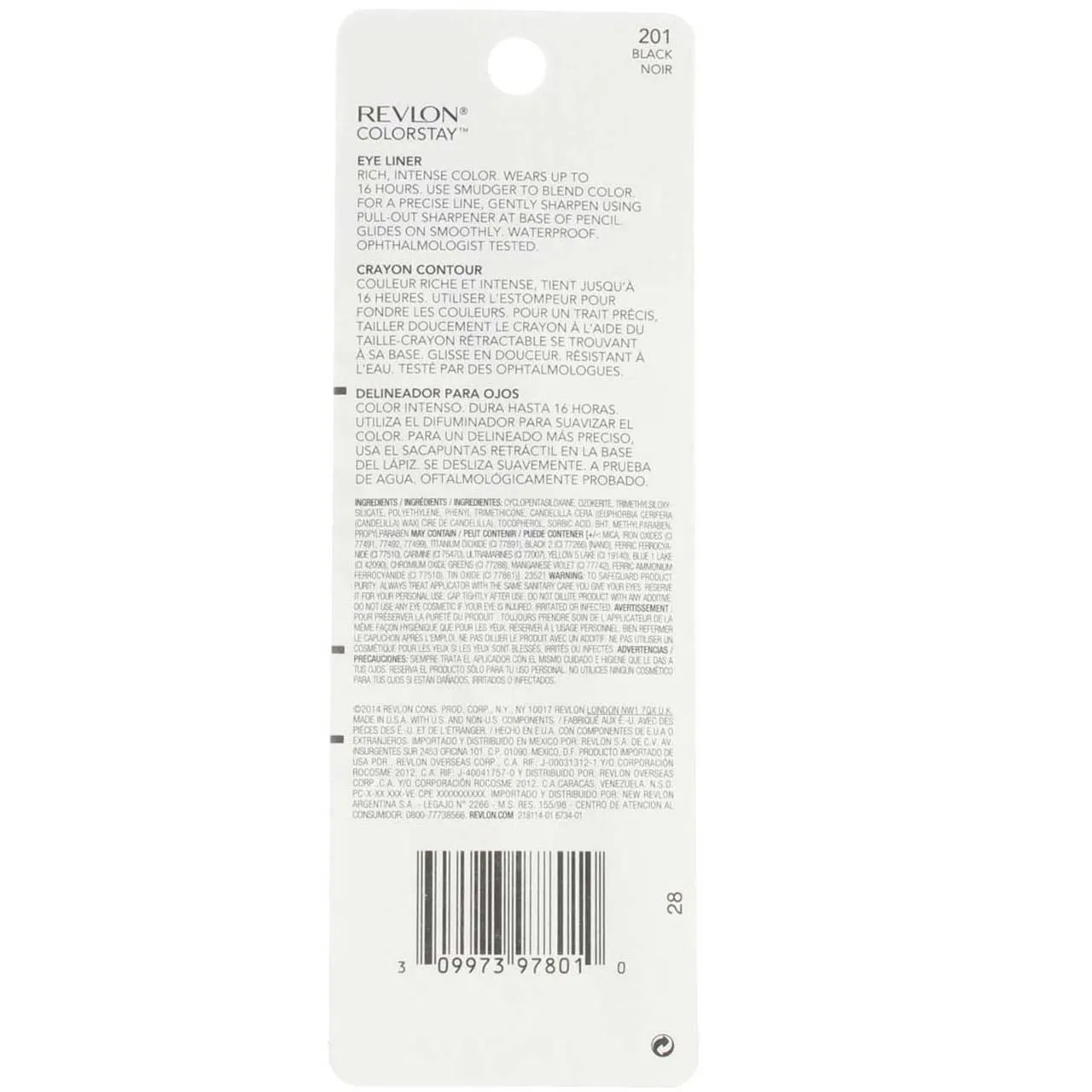 Revlon ColorStay Eyeliner Pencil, Black [201], 0.01 oz (Pack of 4)