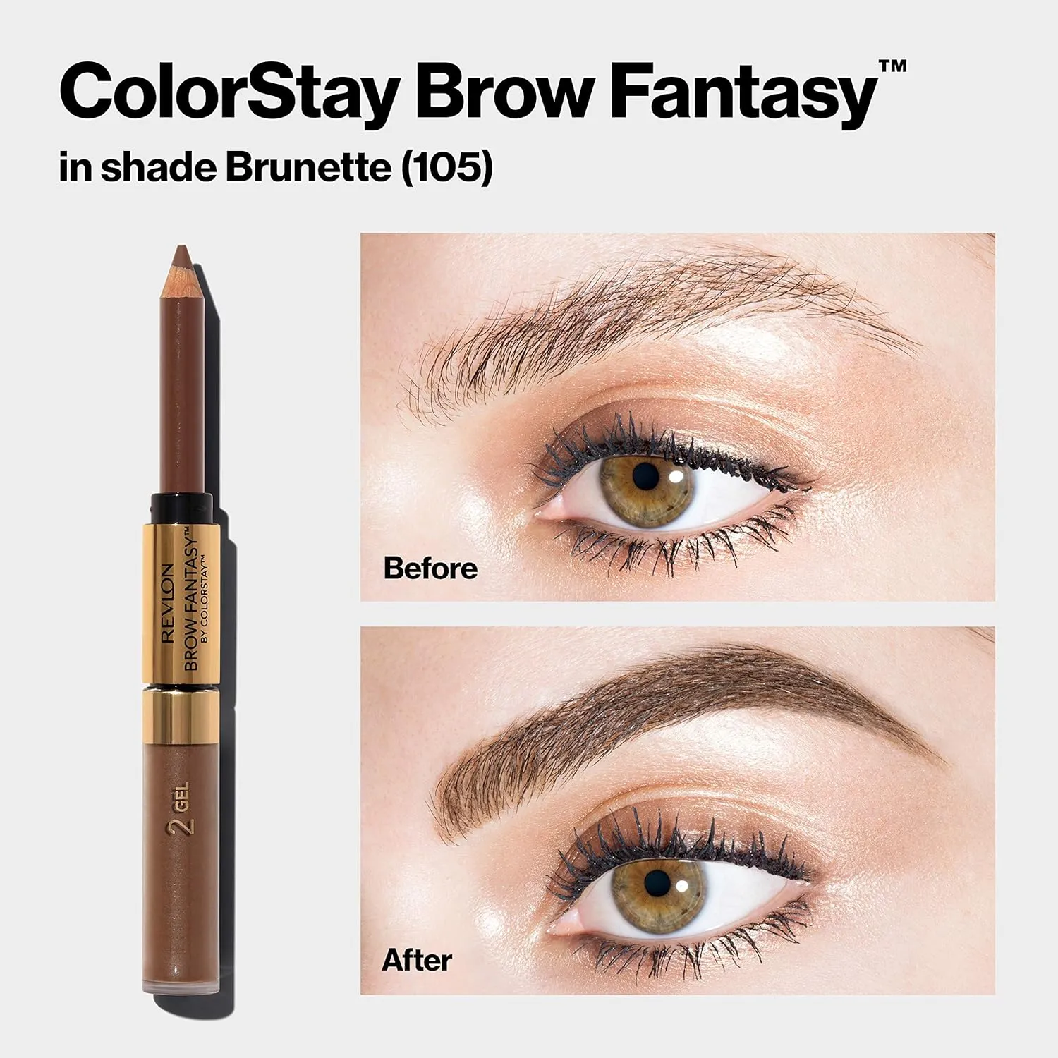Revlon Eyebrow Gel & Pencil, ColorStay Brow Fantasy 2-in-1 Eye Makeup, Longwearing with Precision Tip, 108 Light Brown, 0.04 Oz