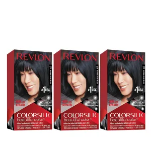Revlon Permanent Hair Color, Permanent Hair Dye, Colorsilk with 100% Gray Coverage, Ammonia-Free, Keratin and Amino Acids, 12 Natural Blue Black, 4.4 Oz (Pack of 3)