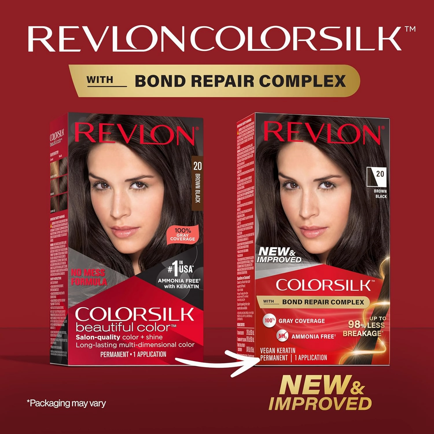 Revlon ColorSilk with Bond Repair Complex, Black Permanent Hair Color, 100% Gray Coverage, Ammonia Free Hair Dye, Vegan Keratin, 20 Brown Black (Pack of 3)