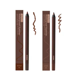 Revlrostre 24 Hr Waterproof Eyeliner Duo Sharpenable Eye Pencil, 2 PCS Eyeliner Pencil Waterproof Smudge Proof,2 in 1Eyeliners and Eyebrow Pencils, No Smudging, Fading, Smooth (Brown  Stone)