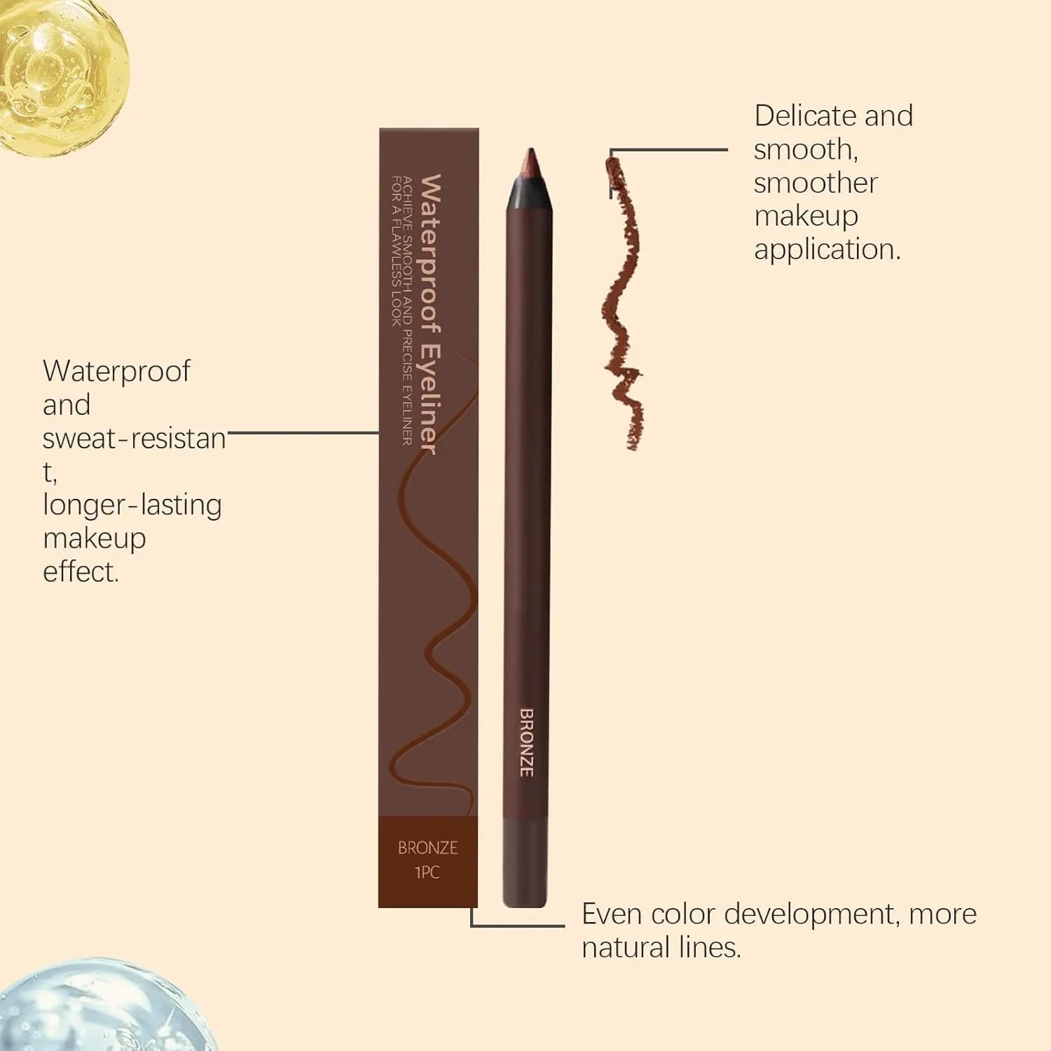 Revlrostre 24 Hr Waterproof Eyeliner Duo Sharpenable Eye Pencil, 2 PCS Eyeliner Pencil Waterproof Smudge Proof,2 in 1Eyeliners and Eyebrow Pencils, No Smudging, Fading, Smooth (Brown  Stone)