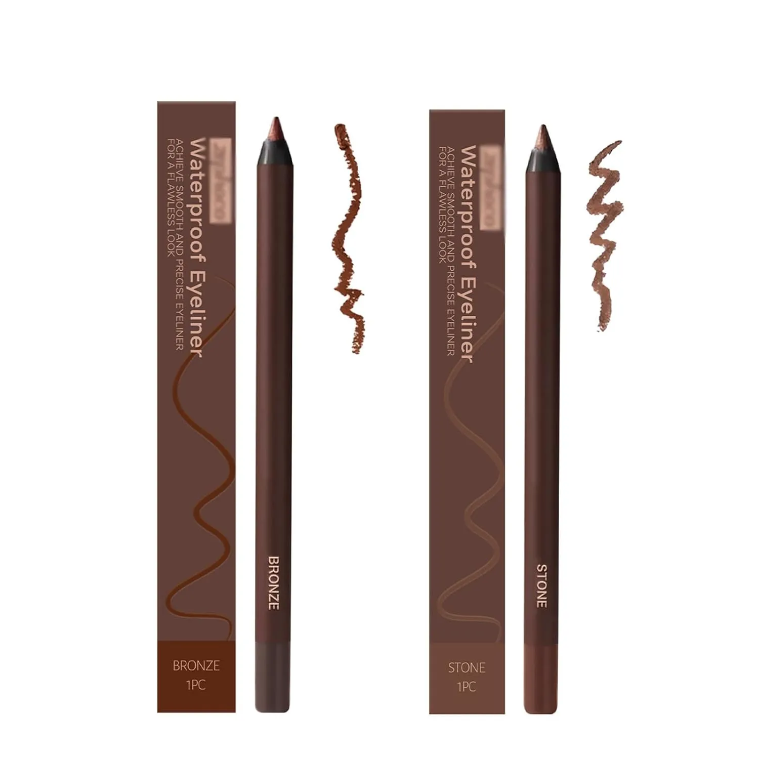 Revlrostre 24 Hr Waterproof Eyeliner Duo Sharpenable Eye Pencil, 2 PCS Eyeliner Pencil Waterproof Smudge Proof,2 in 1Eyeliners and Eyebrow Pencils, No Smudging, Fading, Smooth (Brown  Stone)