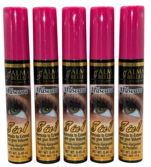 Rímel 8 en 1 Mascara 13g (8 IN 1 Mascara) - Formula to Extend and Add Volume (5 Pack) - Black - Premium by Alma Belleza Cosmetics