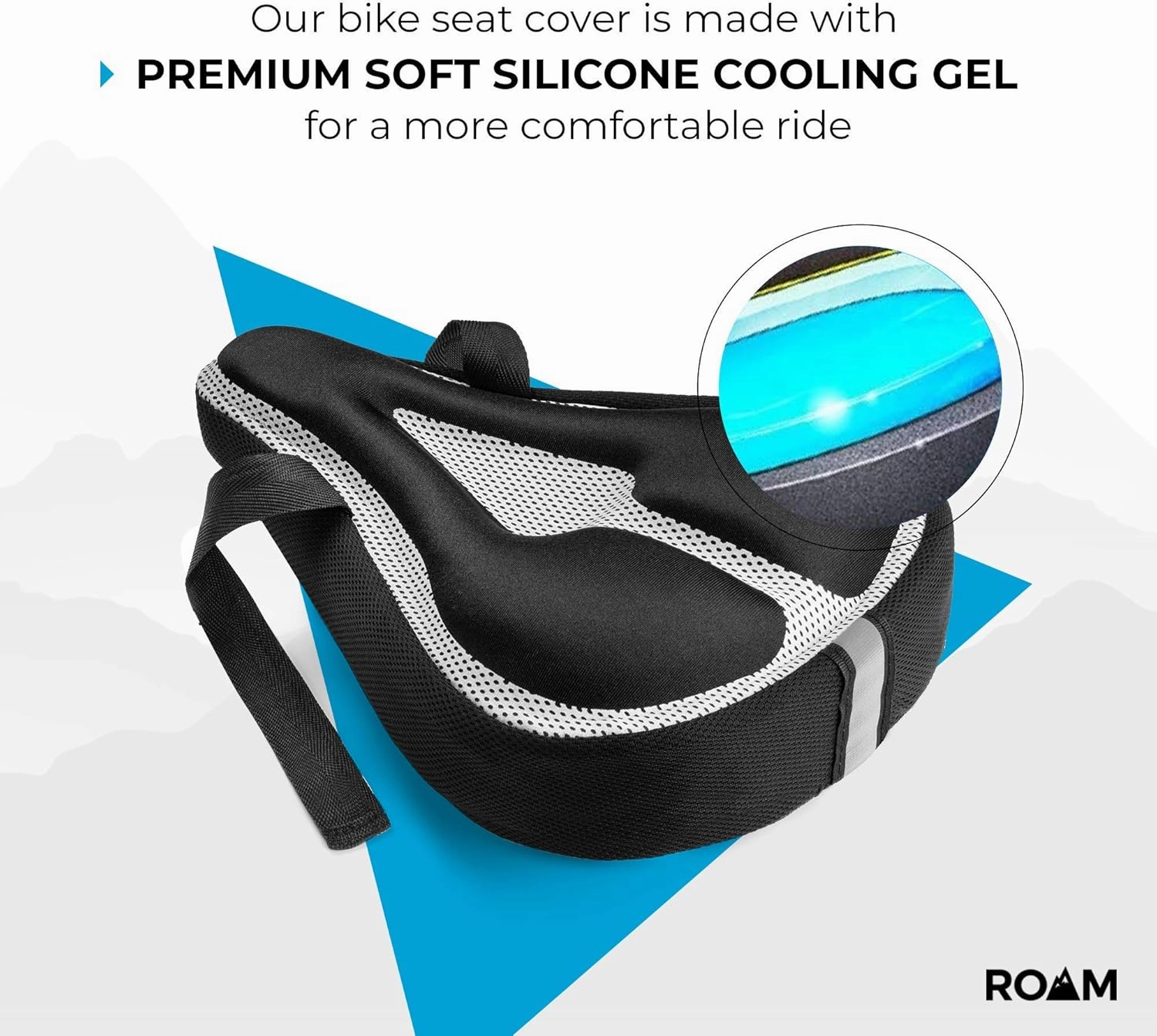 Roam - Seat Cushion Cover - Comfort Gel Pad for Mountain, Exercise & Road Bikes - Waterproof Protection for Men & Women - Black