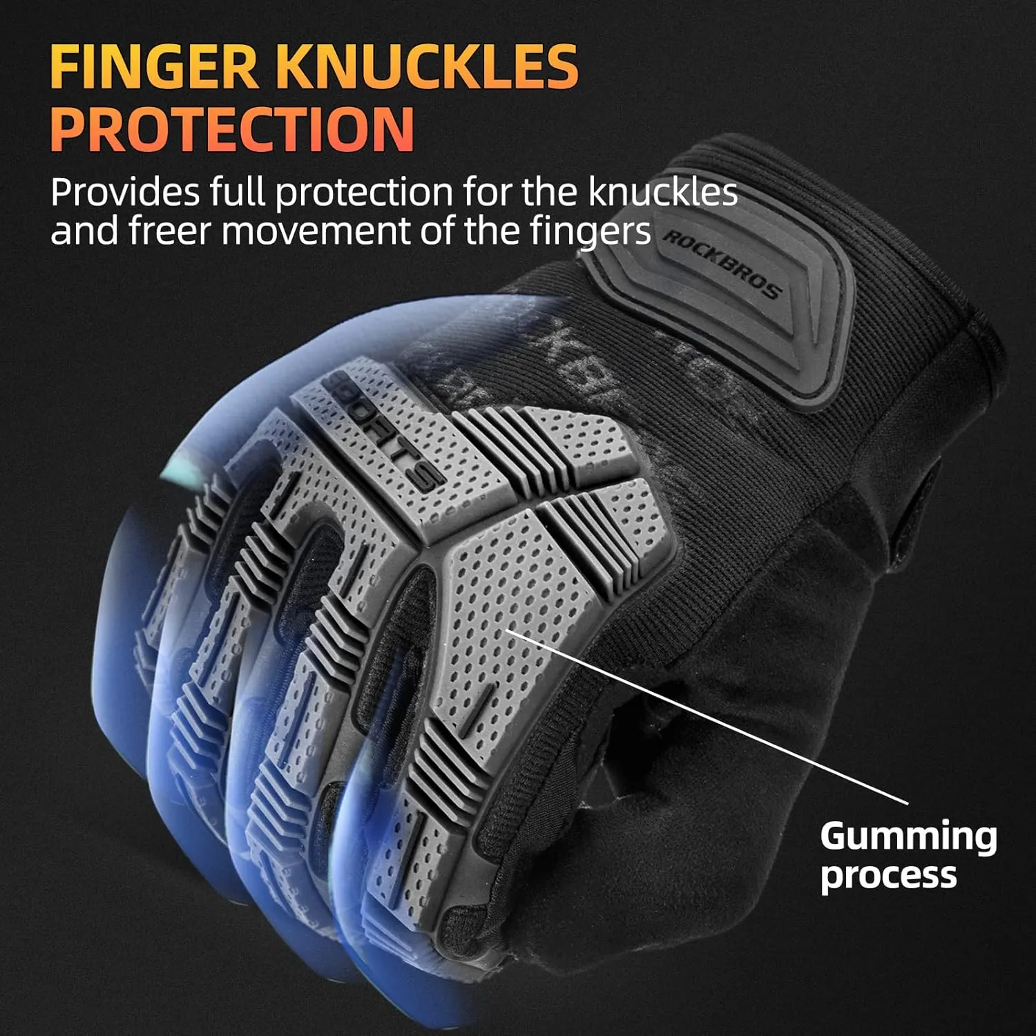 ROCKBROS Mountain Bike Gloves with Gel Pad Touch Screen Knuckle Protection for BMX MX ATV MTB Racing Black