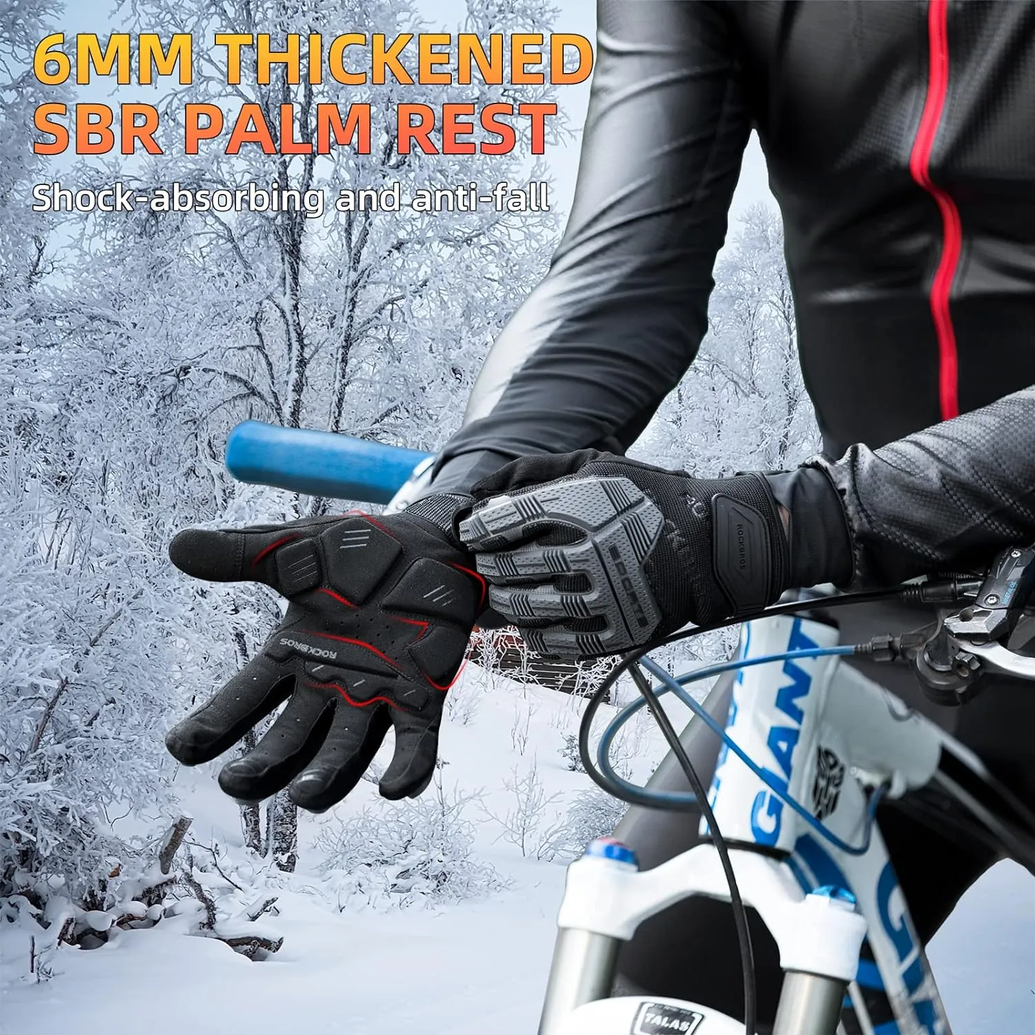 ROCKBROS Mountain Bike Gloves with Gel Pad Touch Screen Knuckle Protection for BMX MX ATV MTB Racing Black